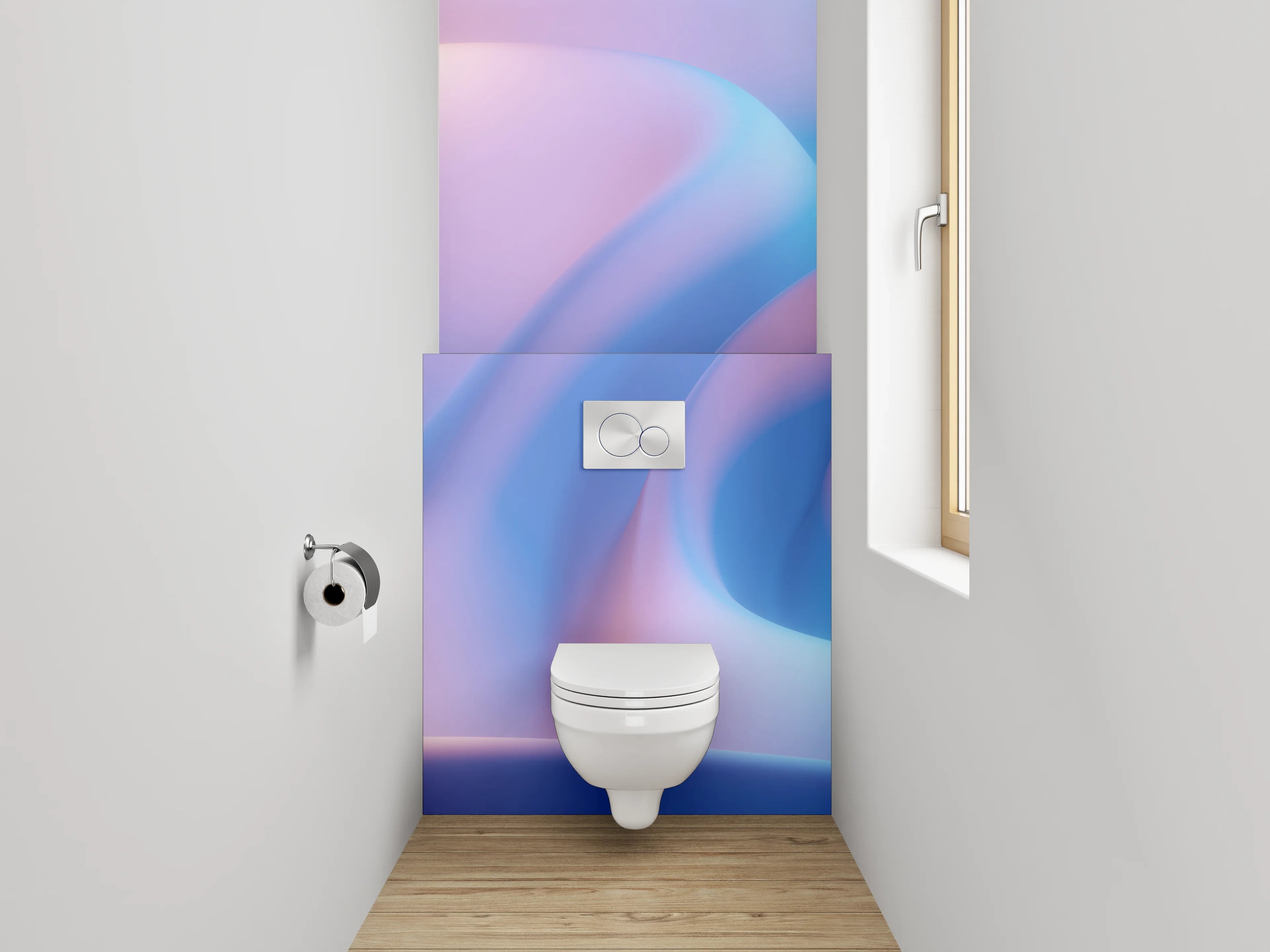 WC-Rückwand - Sanfte abstrakte Wellen in Pastellblau