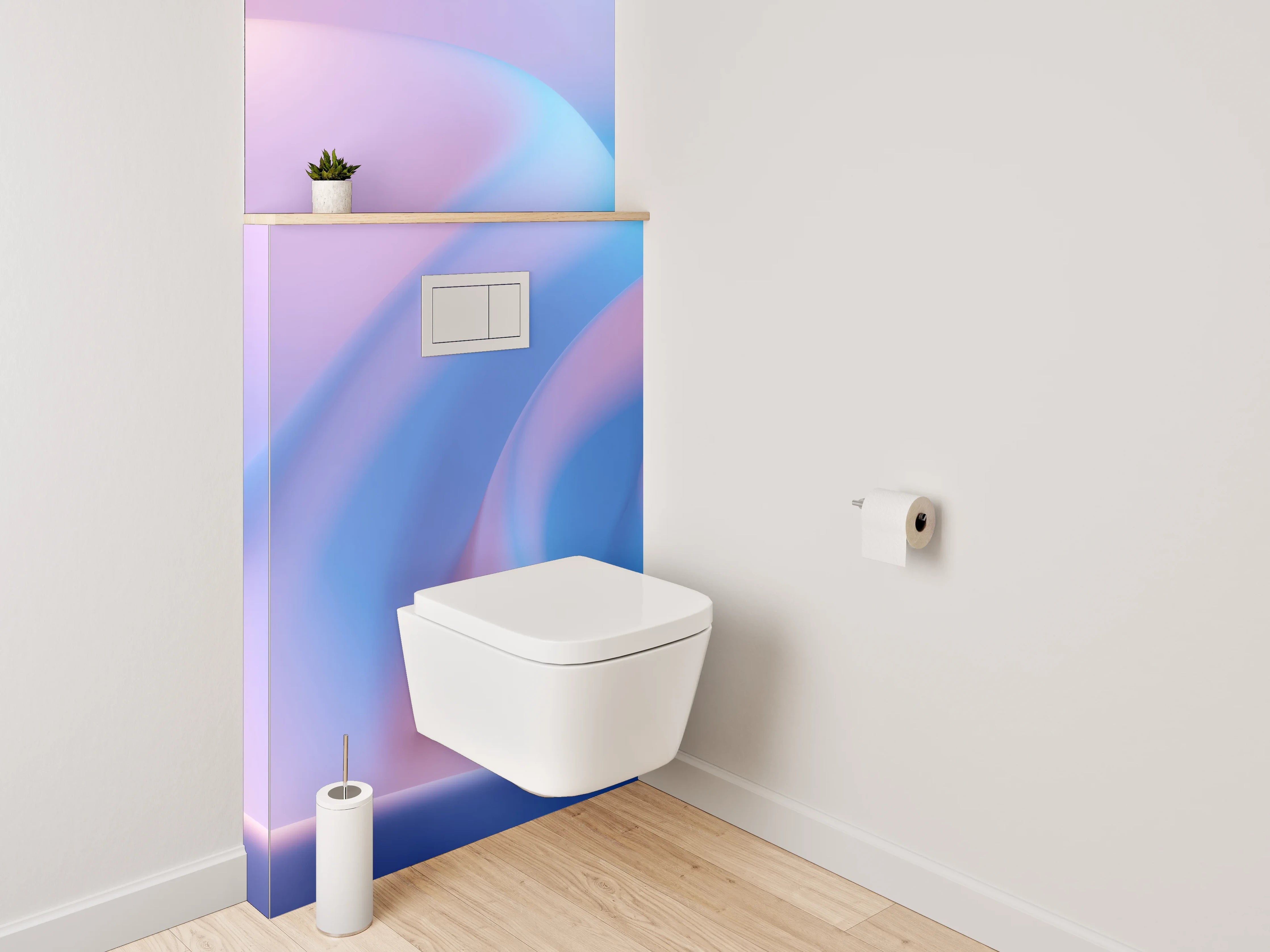 WC-Rückwand - Sanfte abstrakte Wellen in Pastellblau