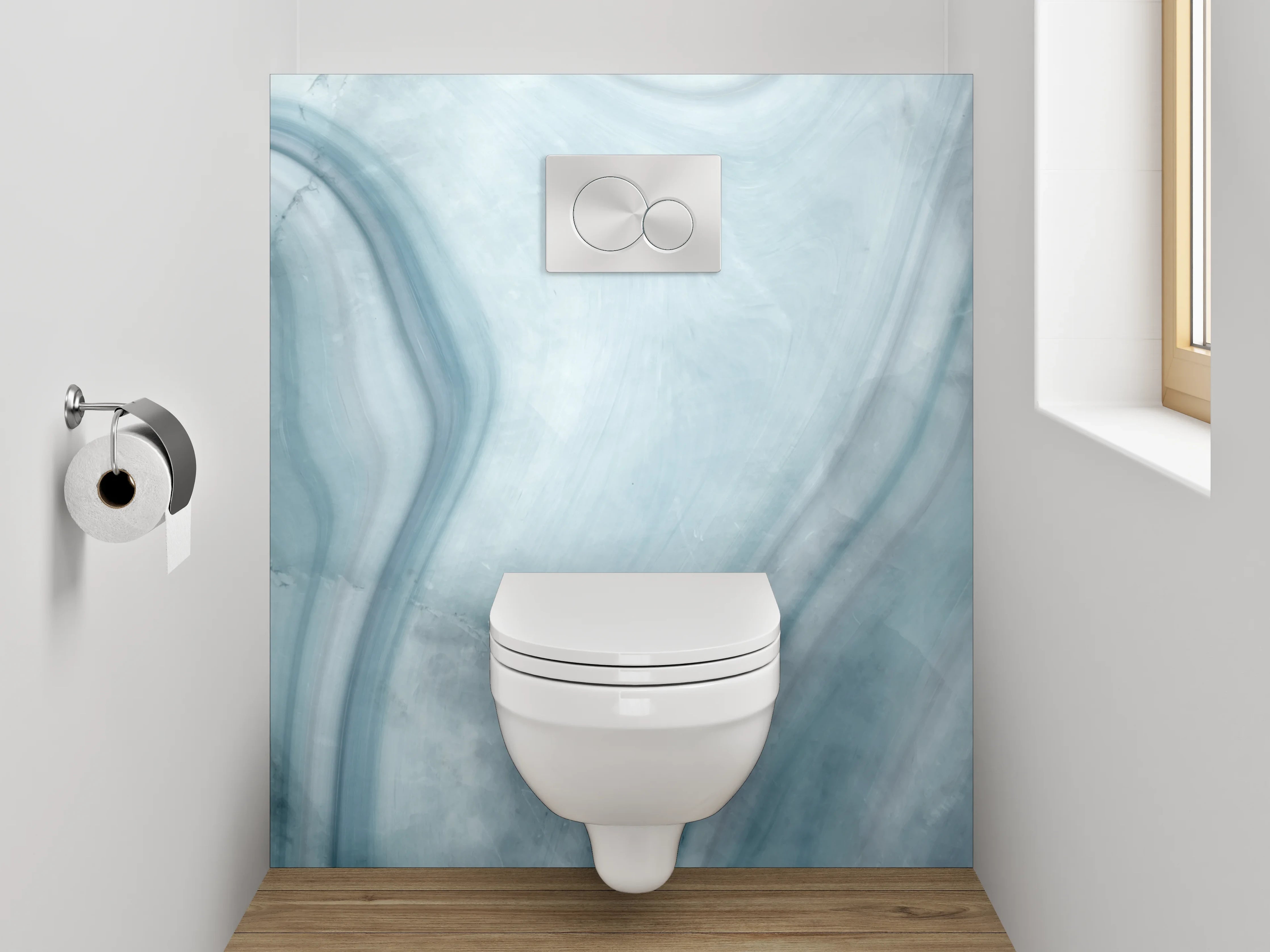 WC-Rückwand - Sanfter Grauschimmer auf weißem Marmor