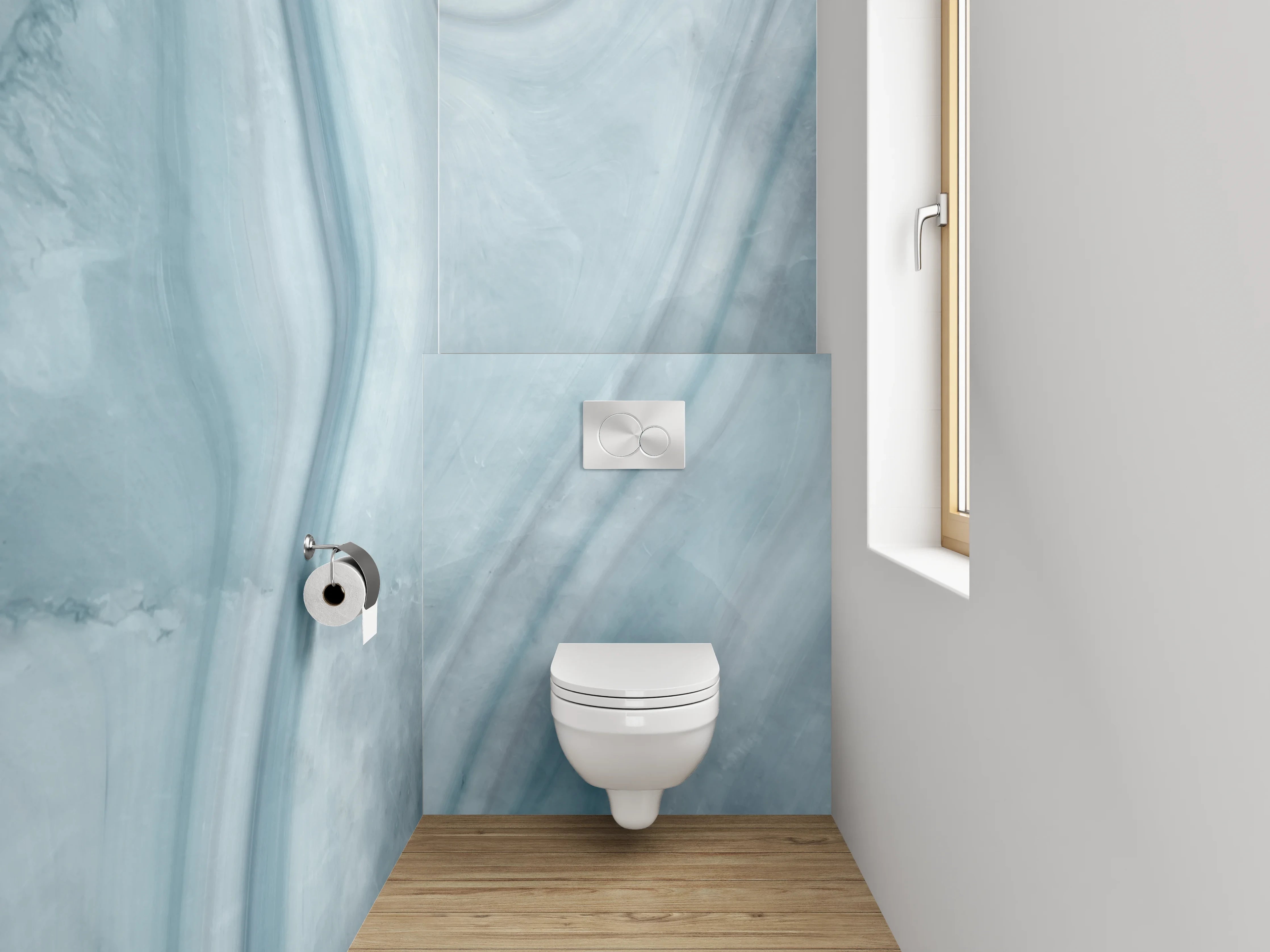 WC-Rückwand - Sanfter Grauschimmer auf weißem Marmor