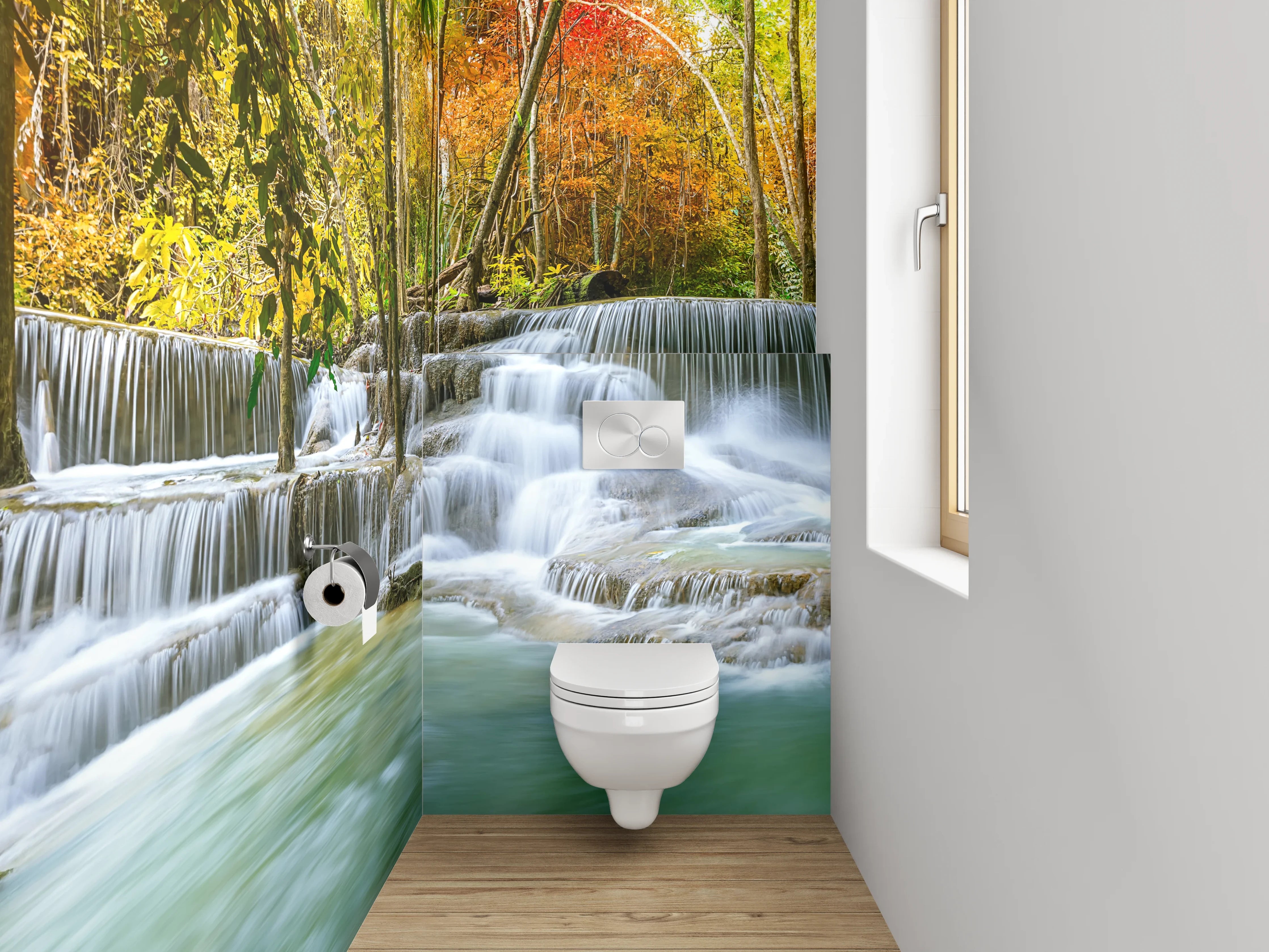 WC-Rückwand - Sanfter Wasserfall im Herbstgrau