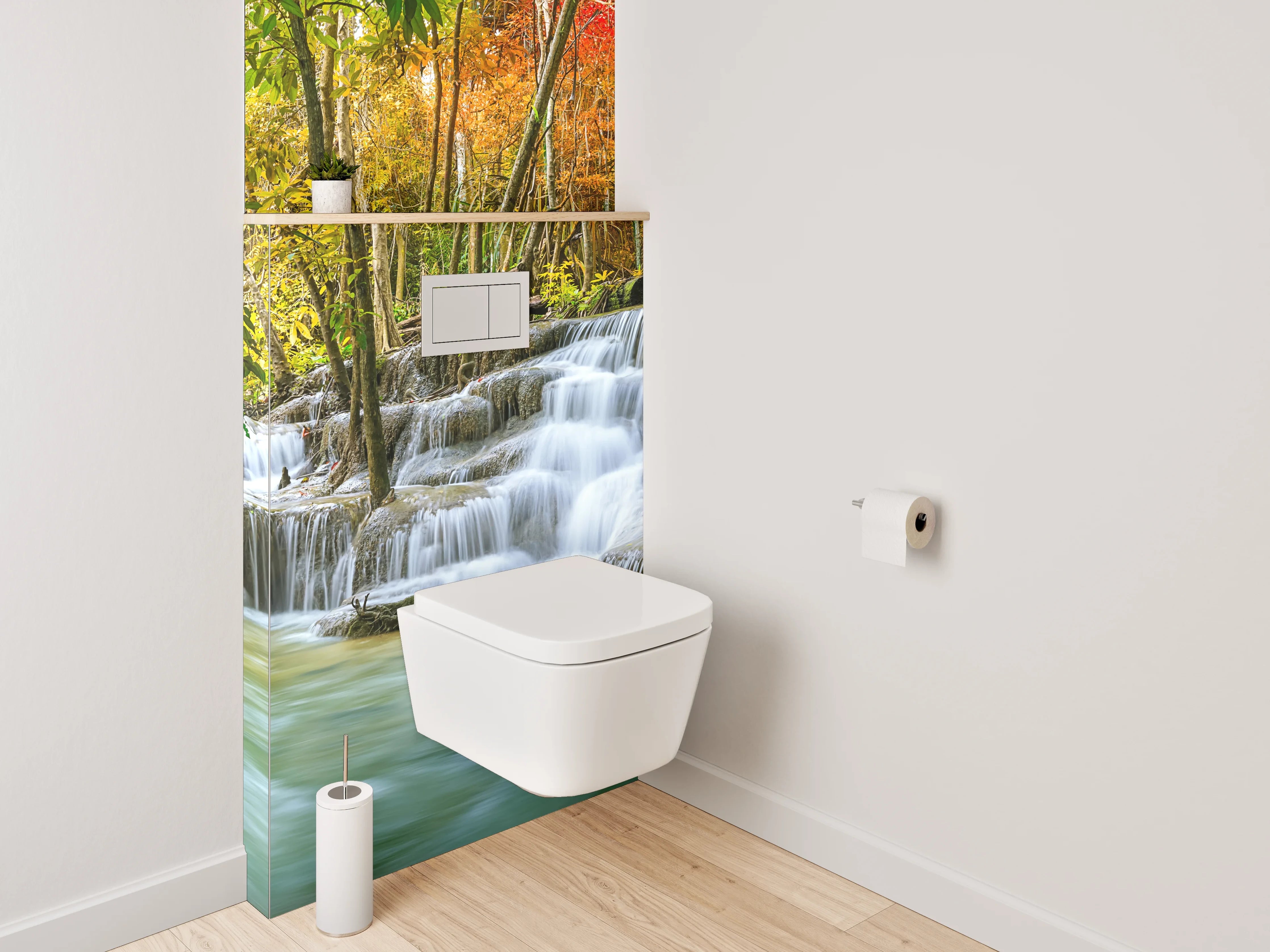 WC-Rückwand - Sanfter Wasserfall im Herbstgrau
