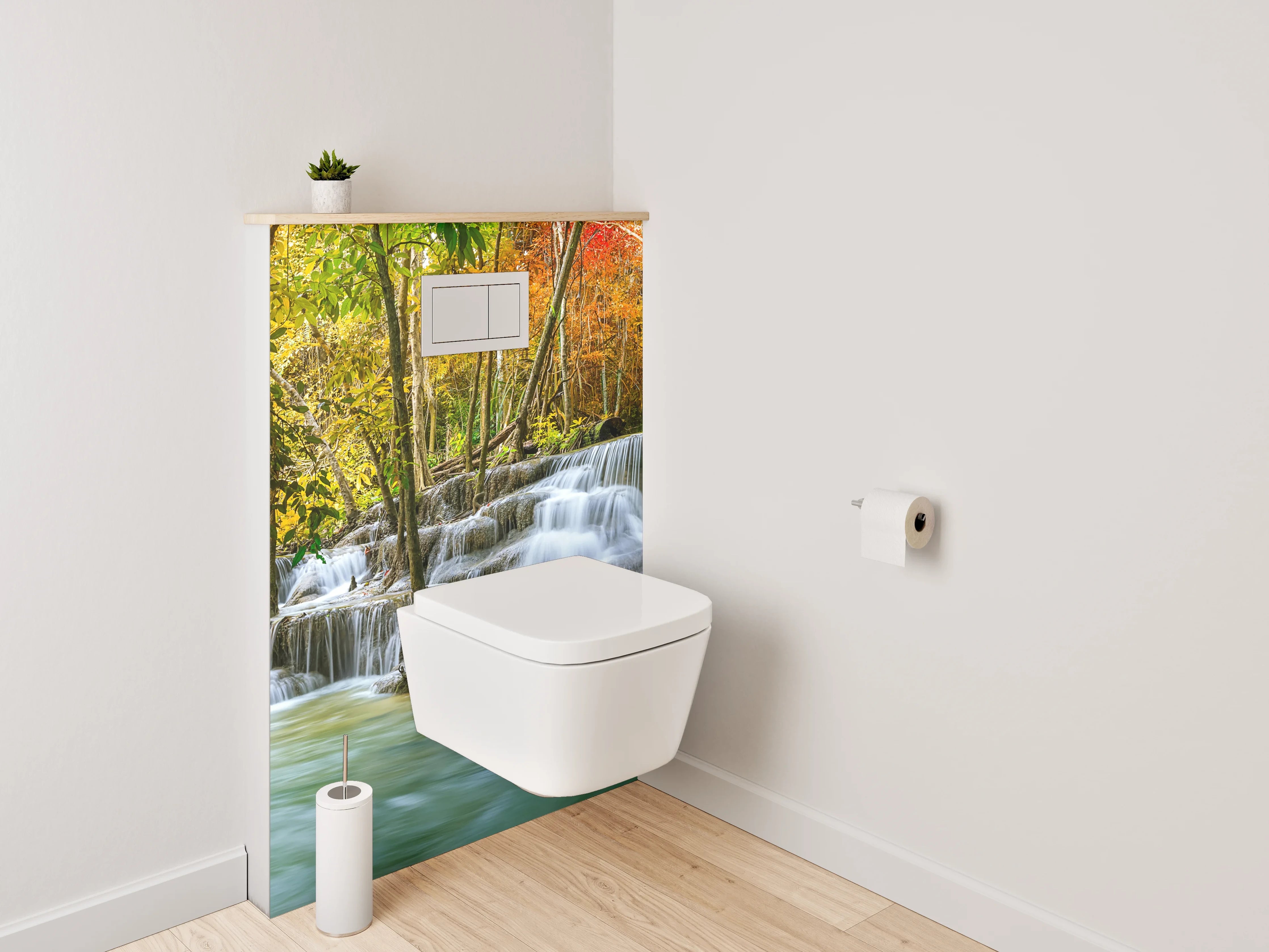 WC-Rückwand - Sanfter Wasserfall im Herbstgrau