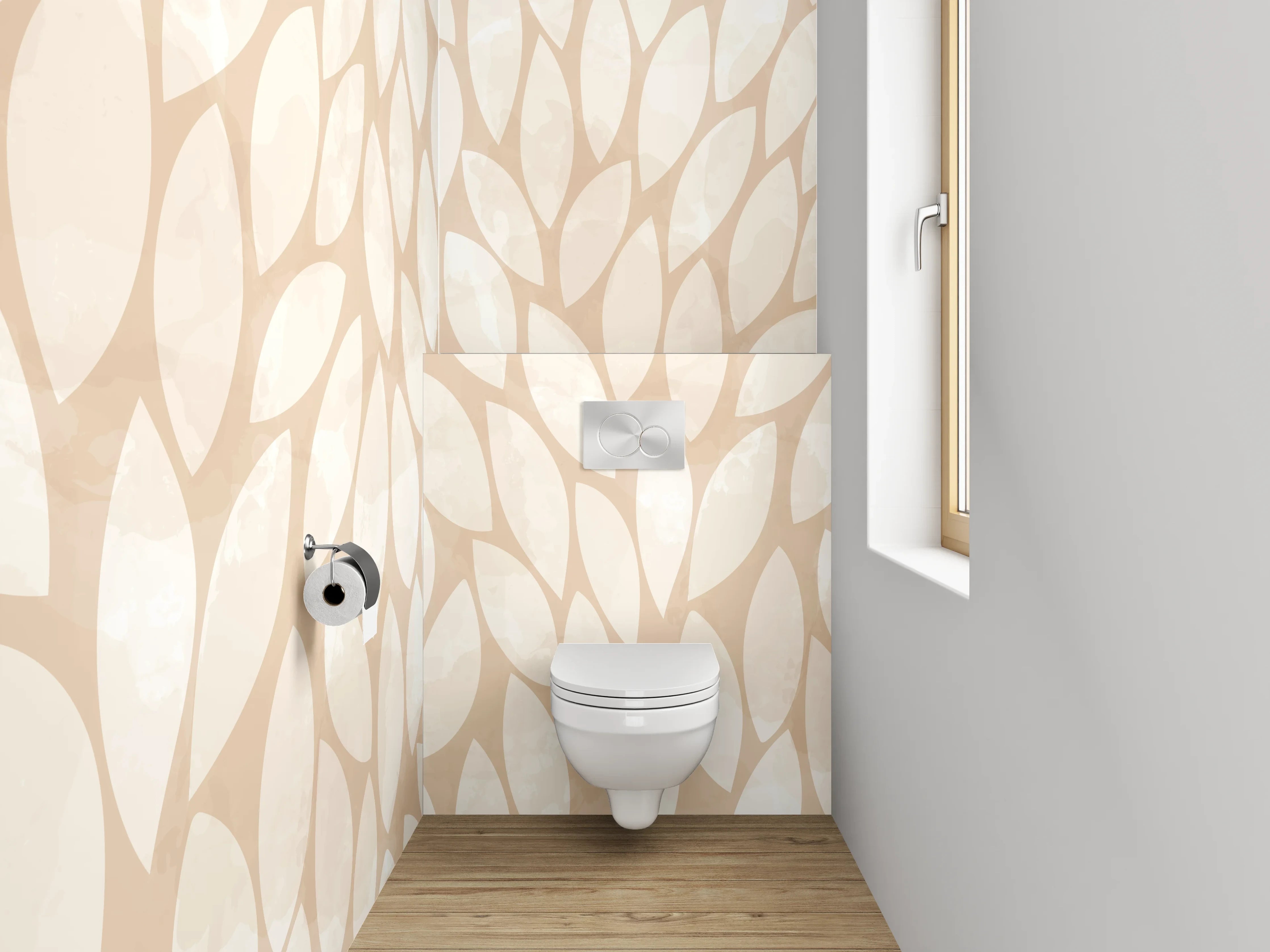 WC-Rückwand - Sanftes Blätter-Muster in Beige