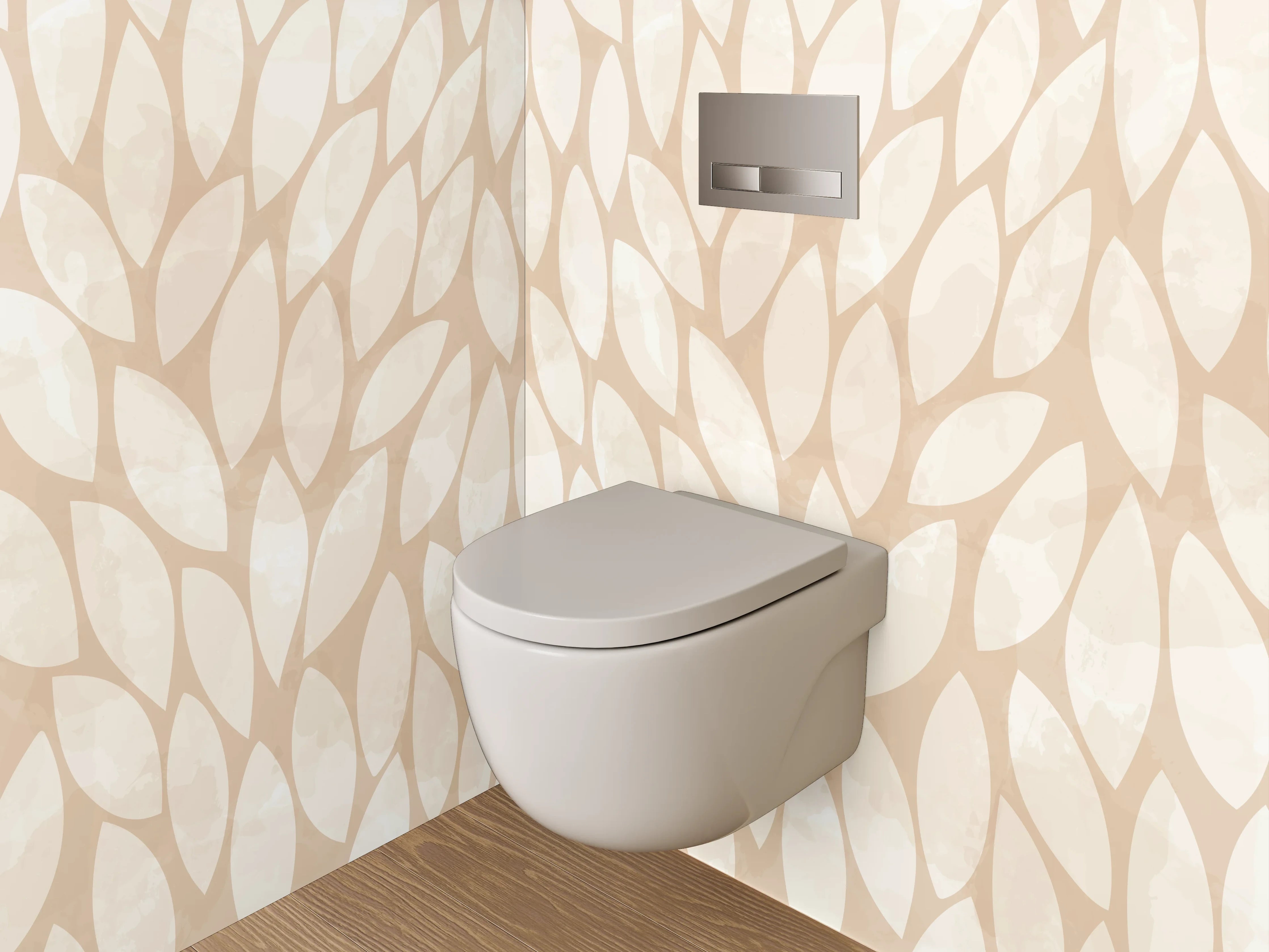 WC-Rückwand - Sanftes Blätter-Muster in Beige