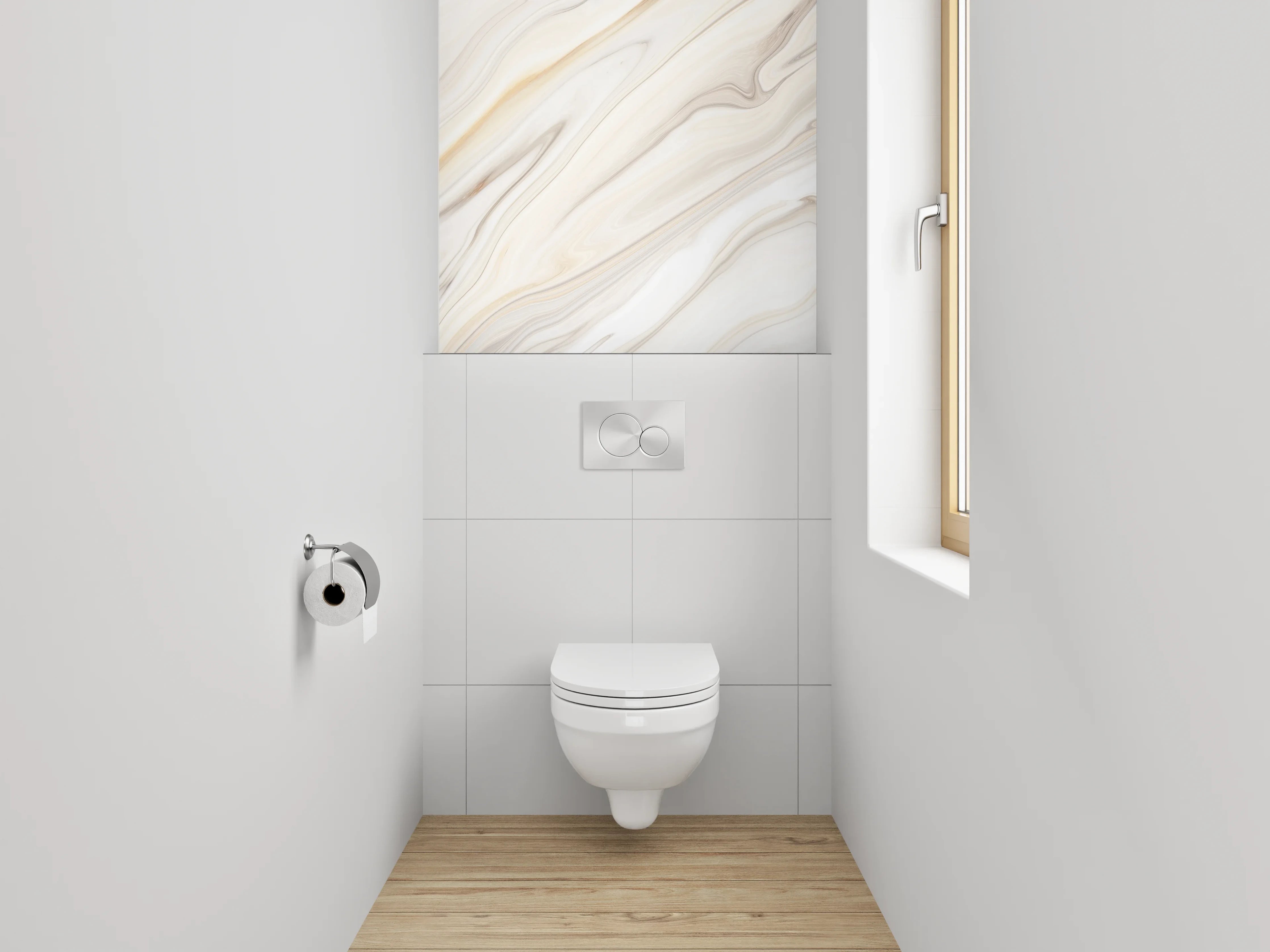 WC-Rückwand - Sanftgrauer Marmor in Weißoptik