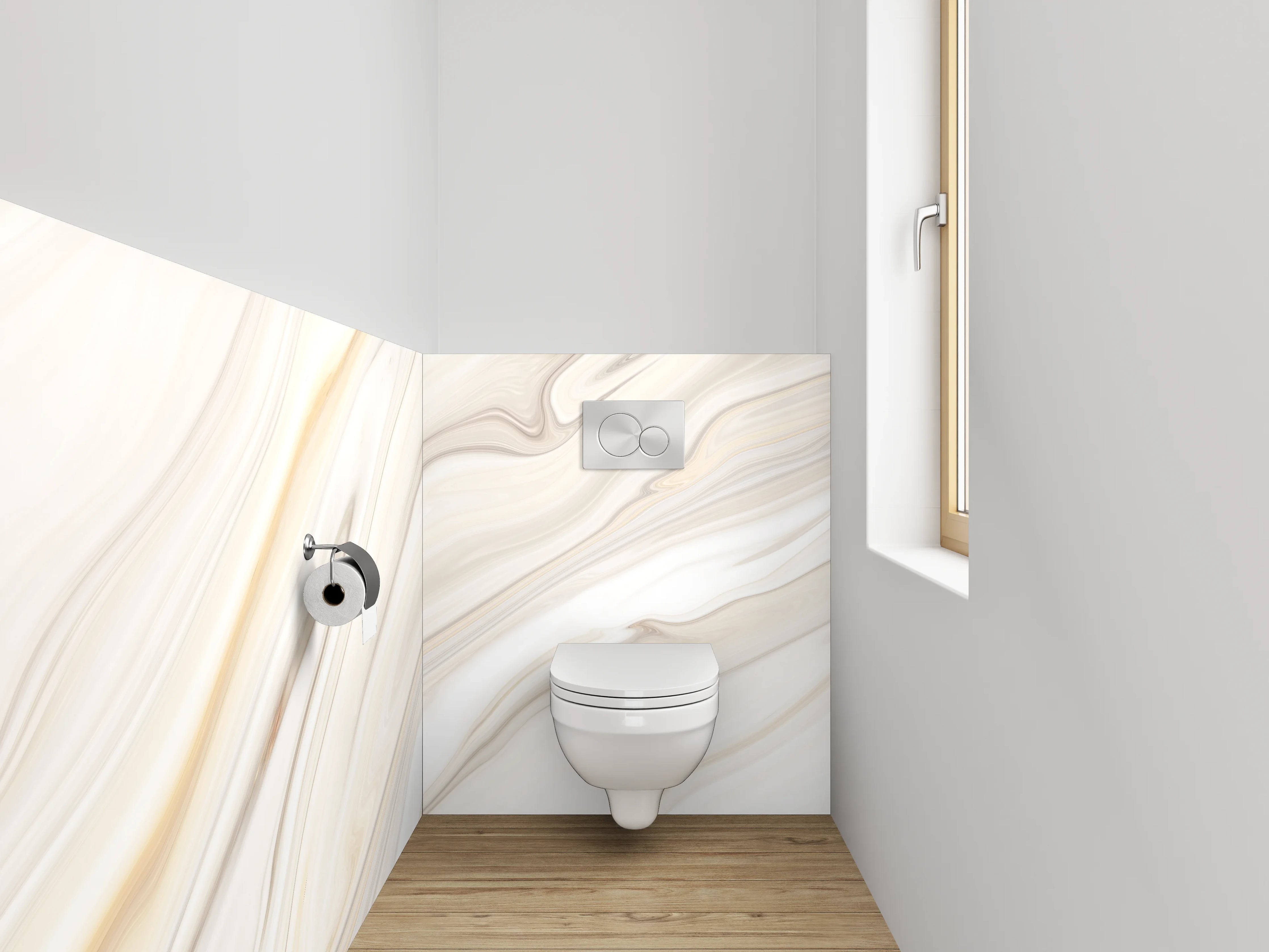 WC-Rückwand - Sanftgrauer Marmor in Weißoptik