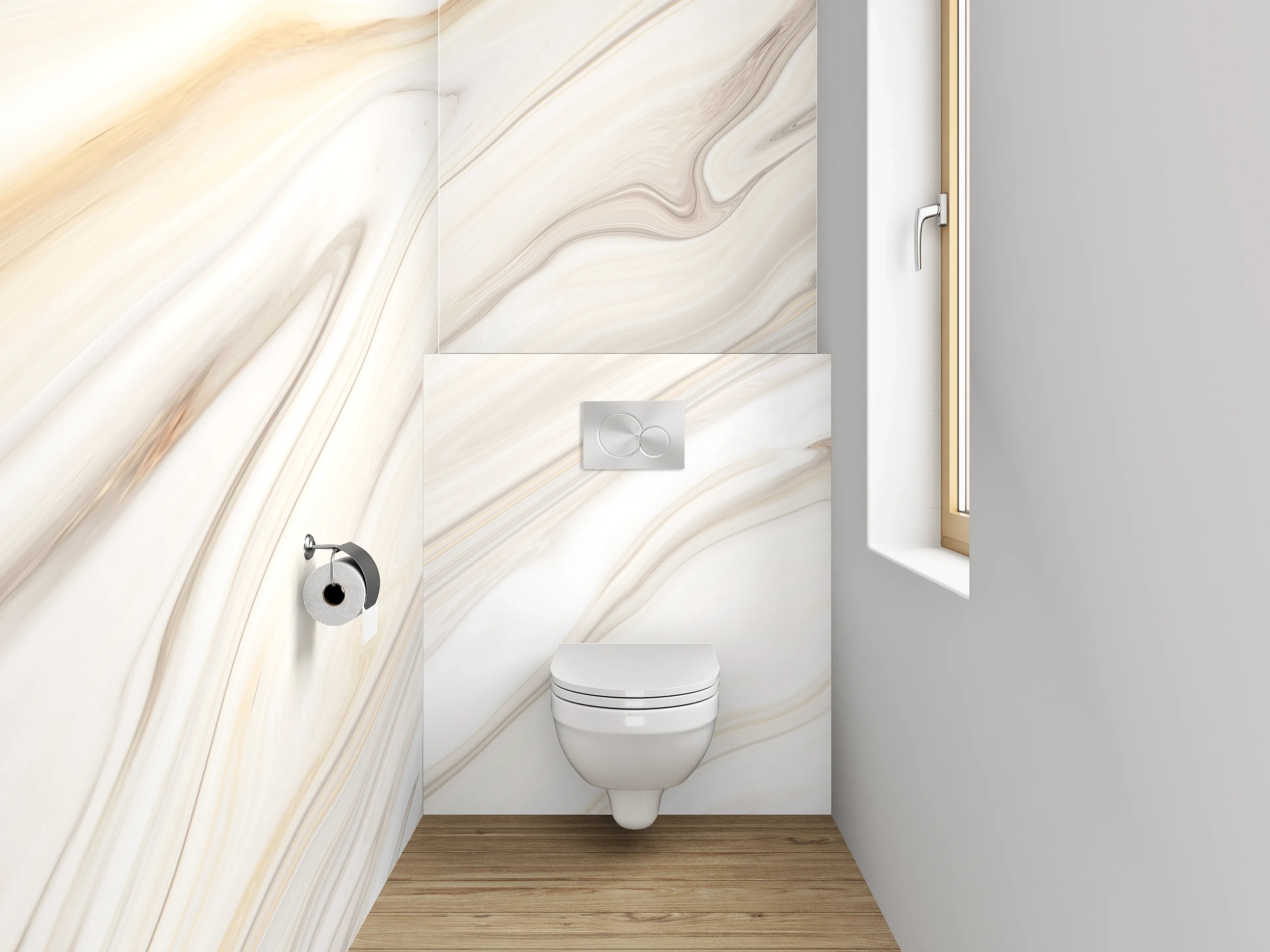 WC-Rückwand - Sanftgrauer Marmor in Weißoptik