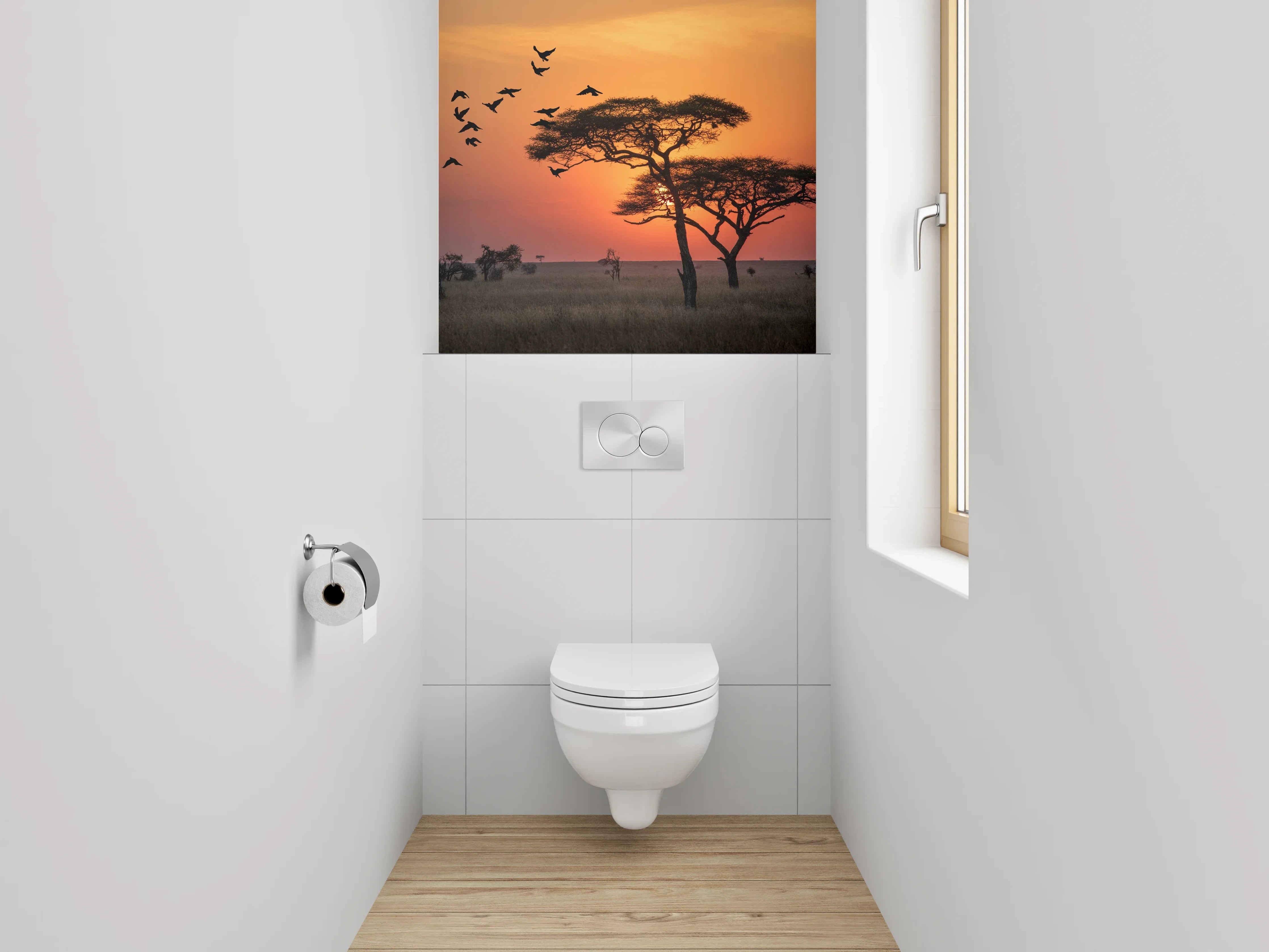 WC-Rückwand - Savannen-Sonnenuntergang mit Akazie