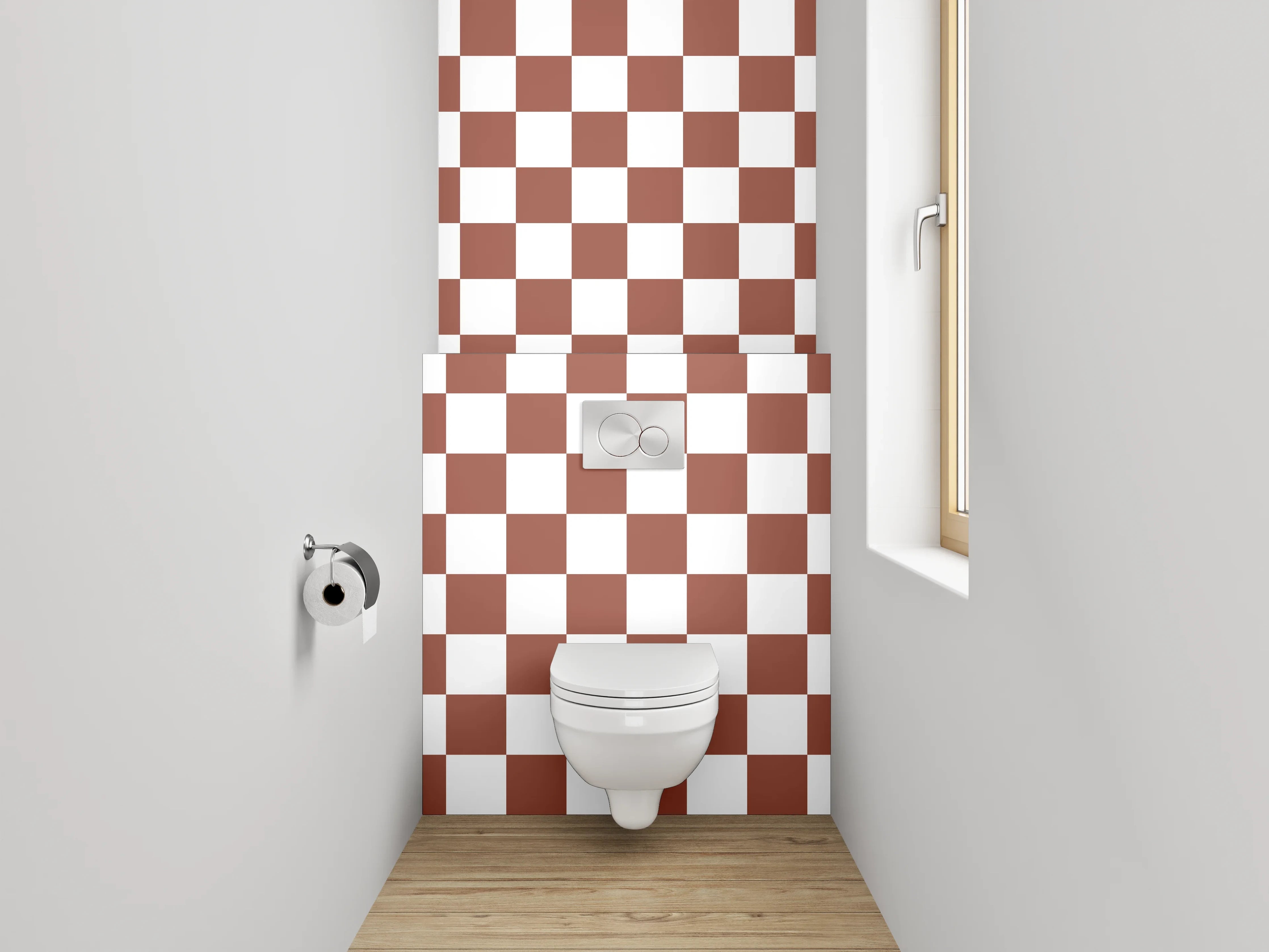 WC-Rückwand - Schachbrett Muster Braun Weiß