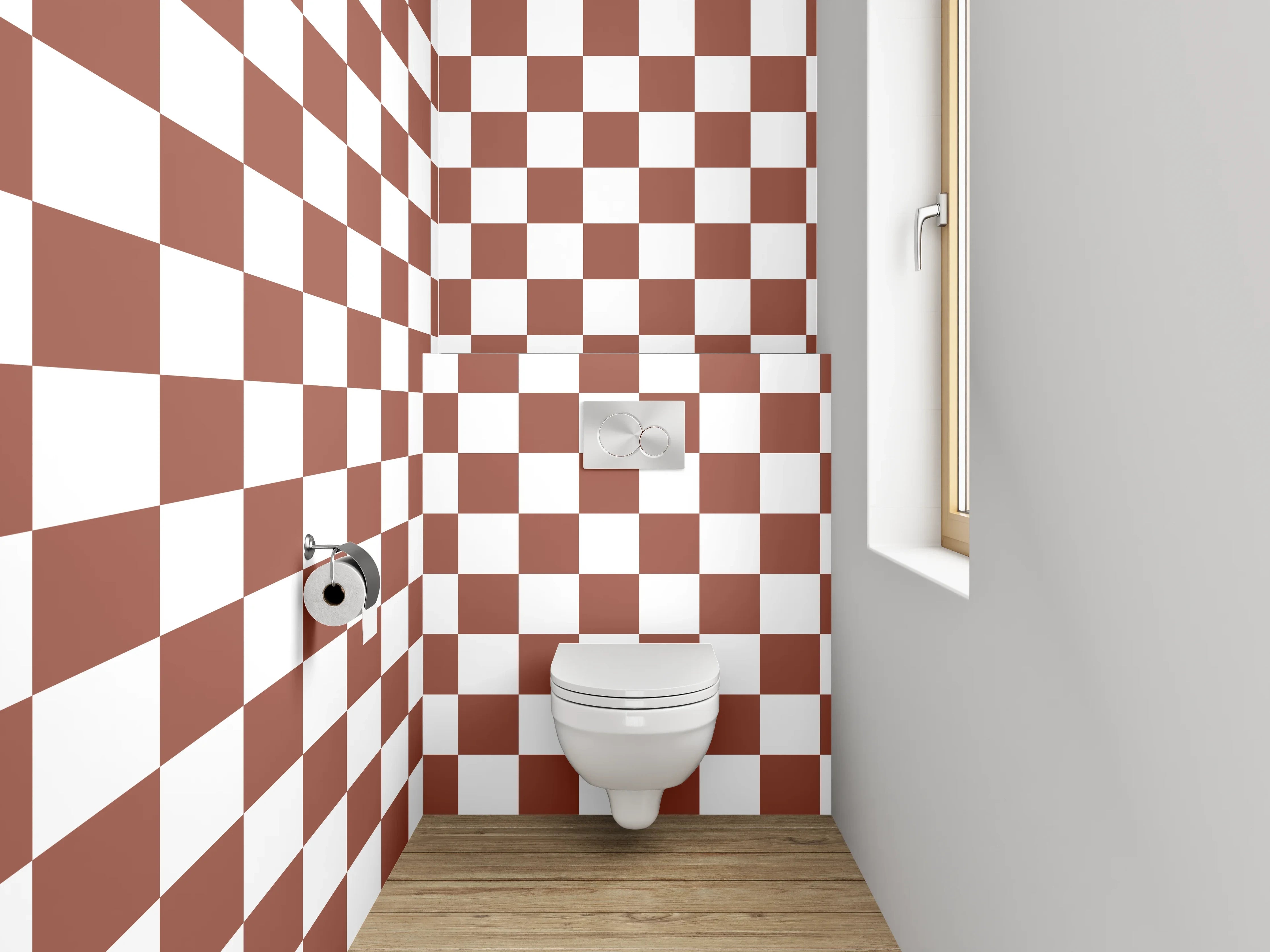 WC-Rückwand - Schachbrett Muster Braun Weiß