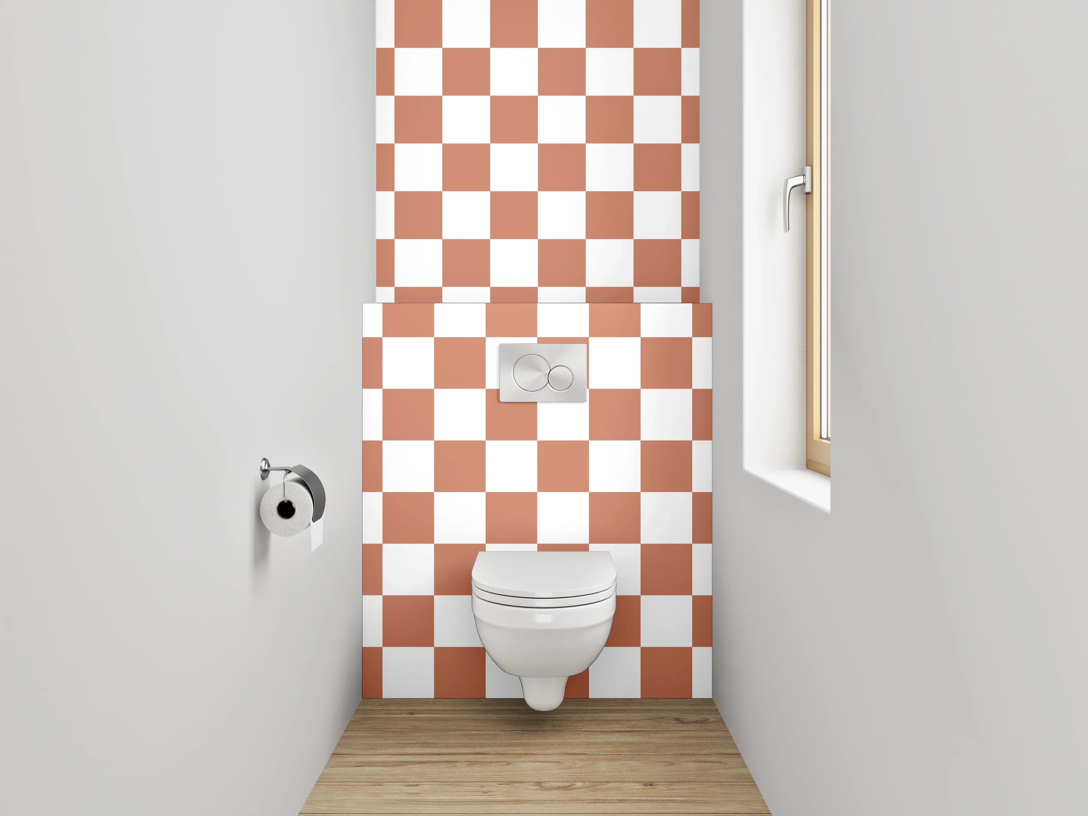 WC-Rückwand - Schachbrett Muster Fliesen Braun Weiß