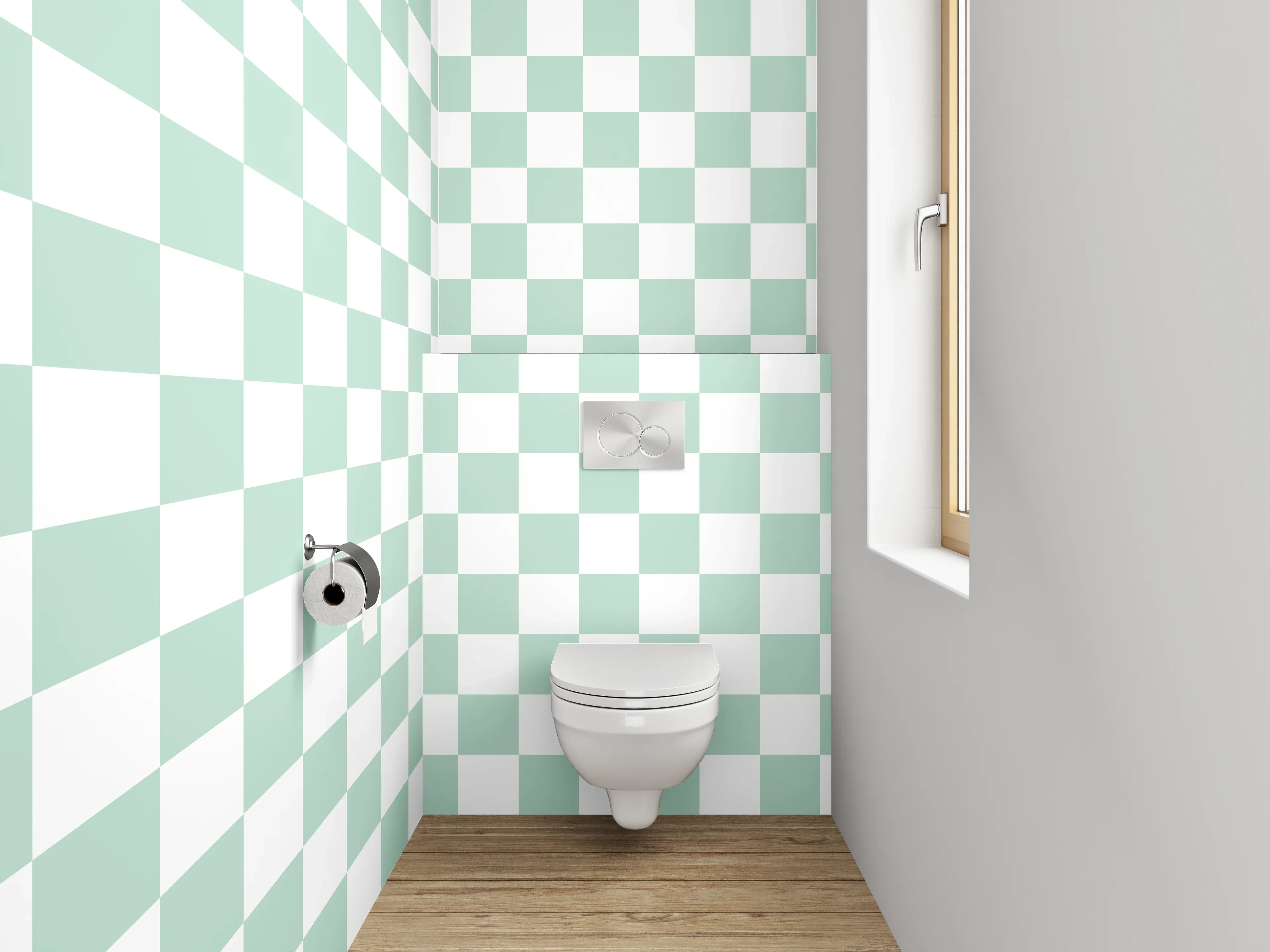 WC-Rückwand - Schachbrettmuster Weiß Grün Modern