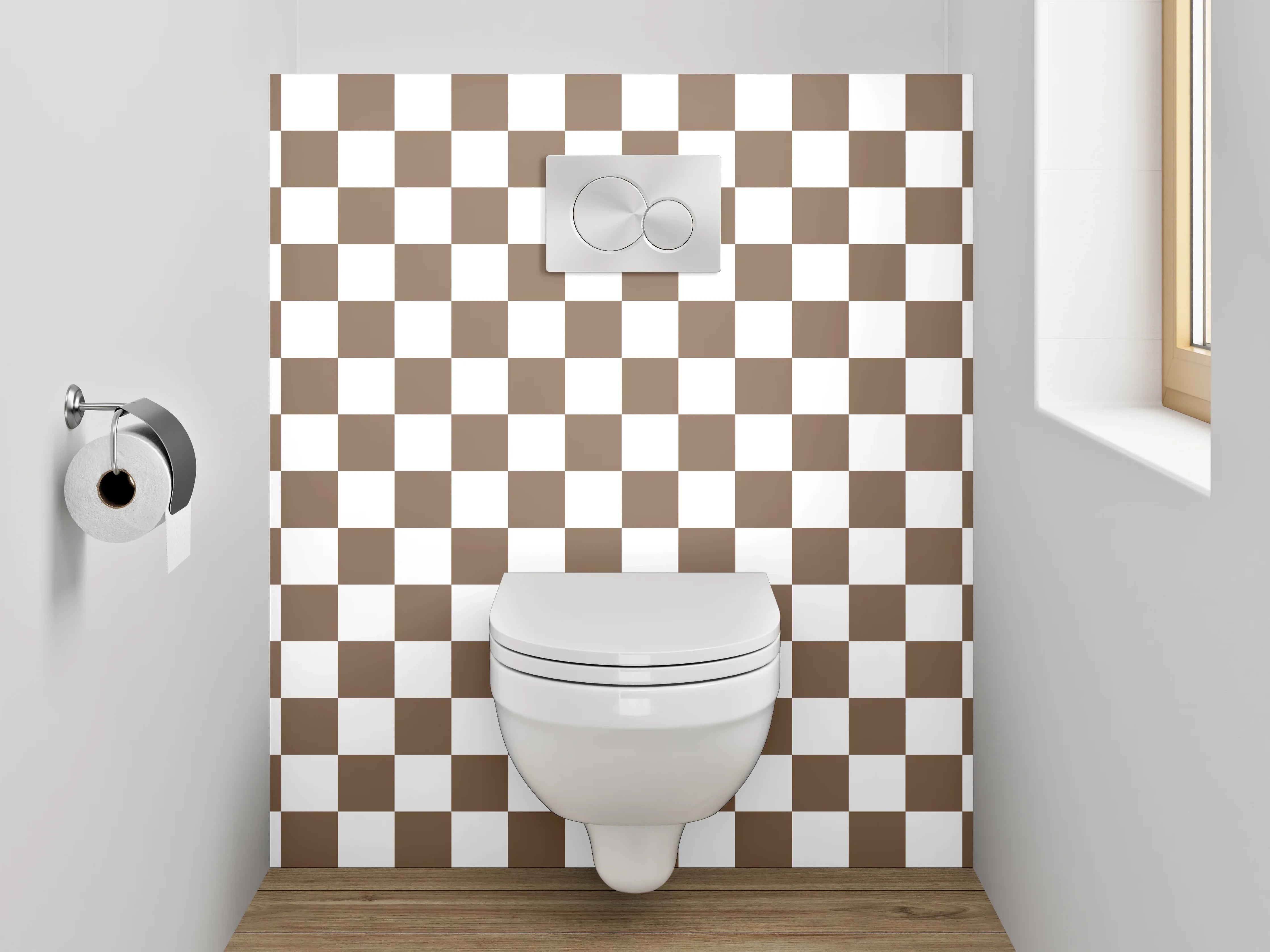 WC-Rückwand - Schachspiel in Braun, Grau und Weiß