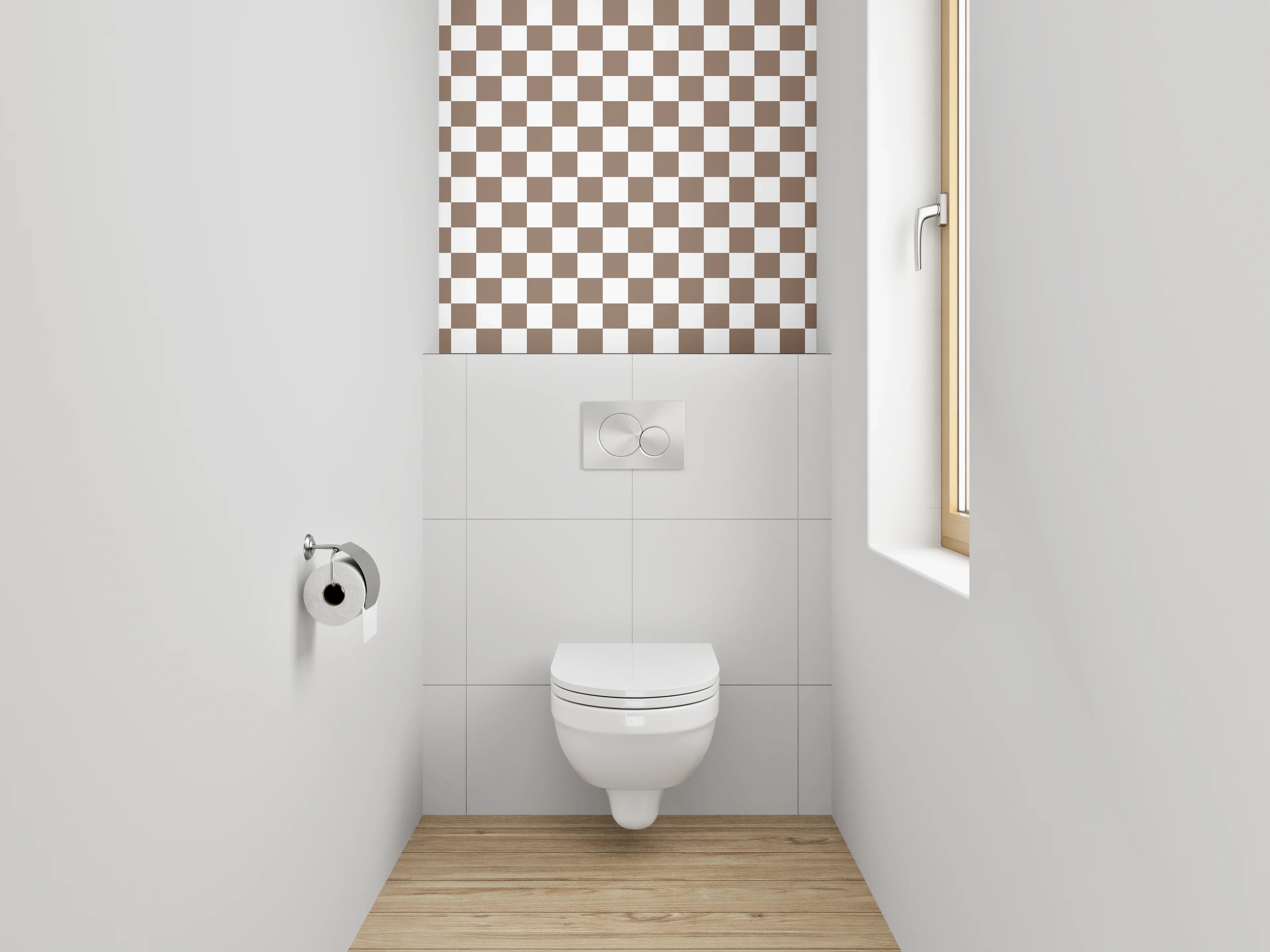 WC-Rückwand - Schachspiel in Braun, Grau und Weiß