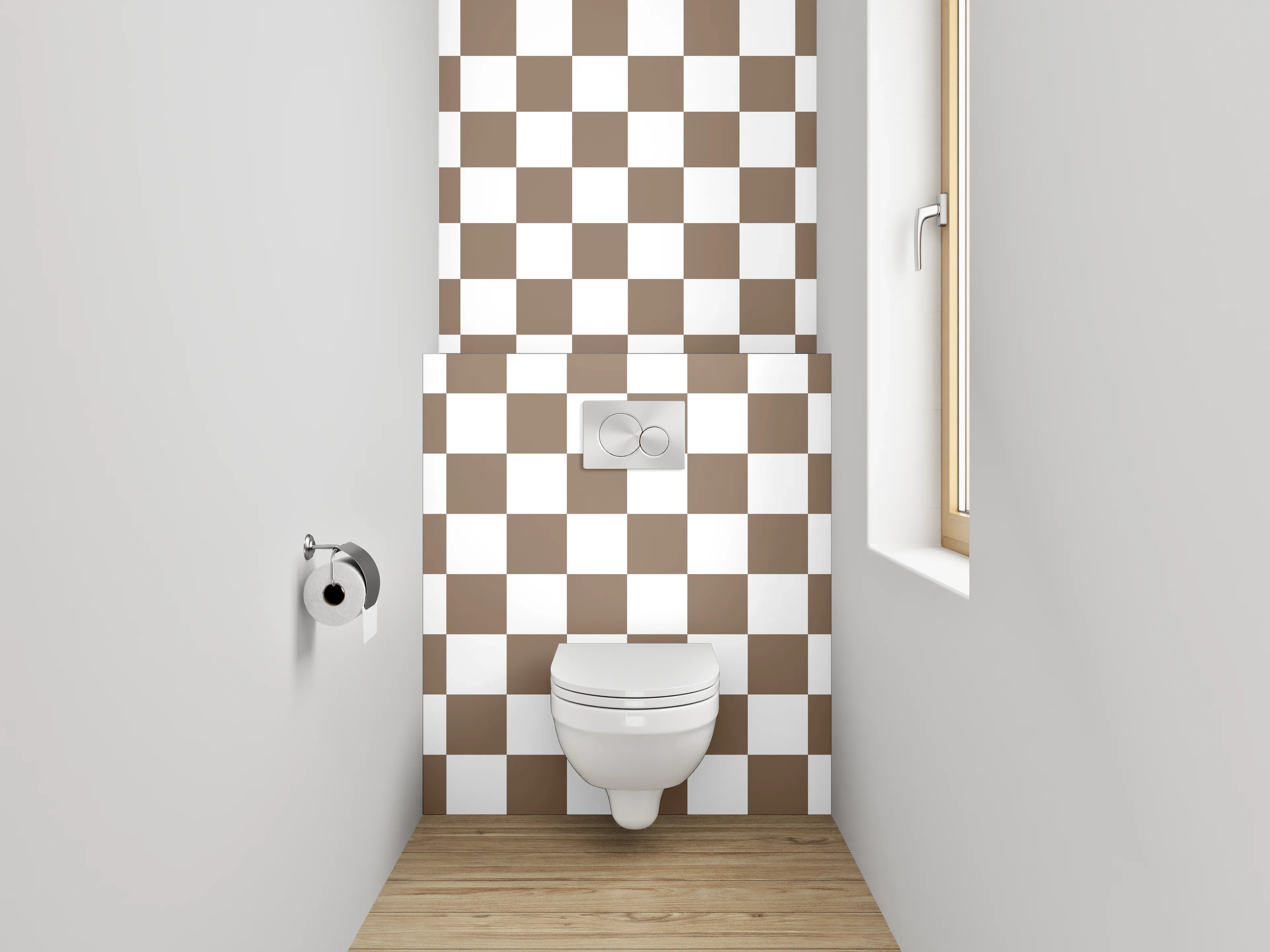 WC-Rückwand - Schachspiel in Braun, Grau und Weiß