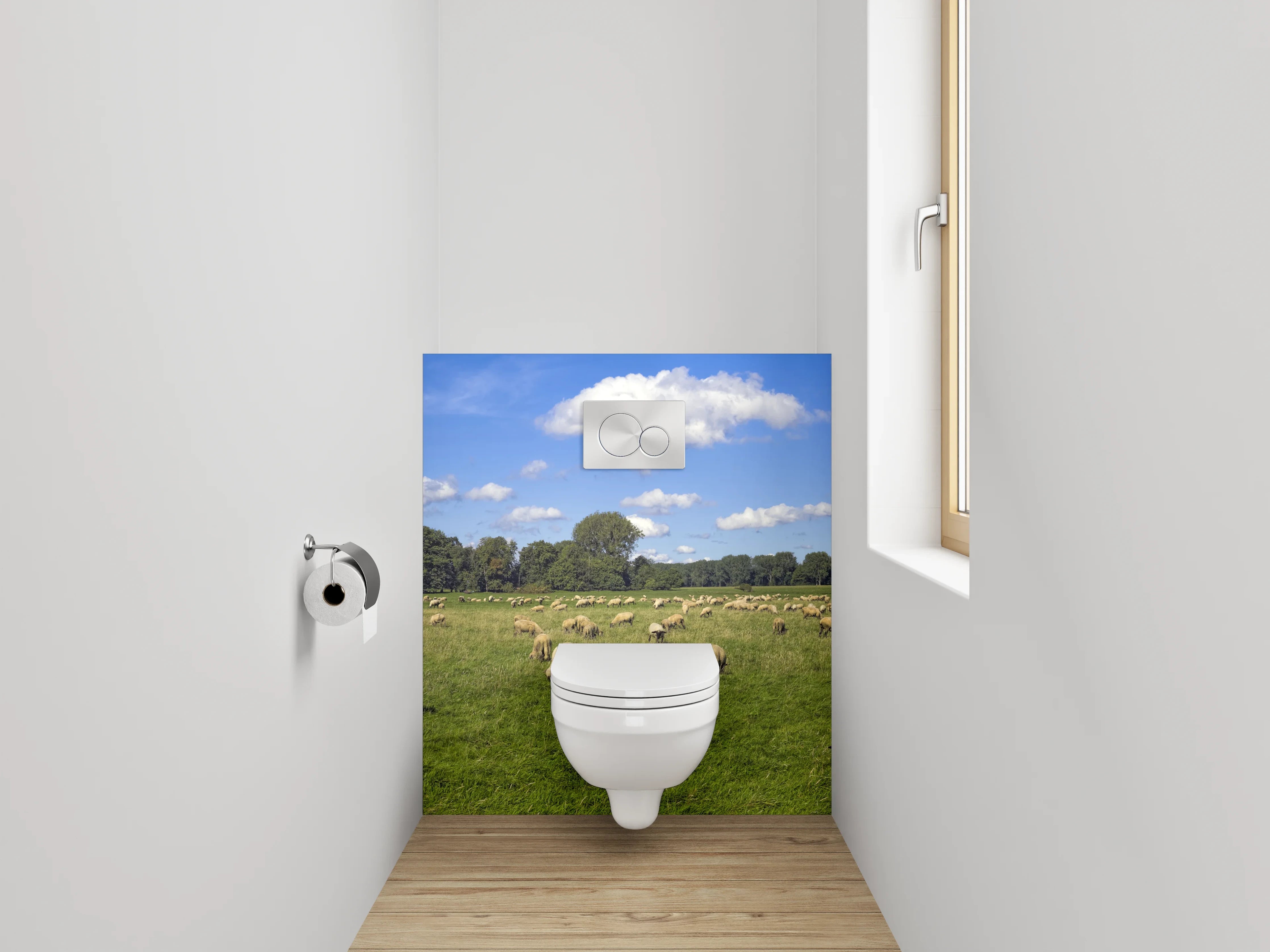 WC-Rückwand - Schäferidylle auf grüner Wiese Panorama