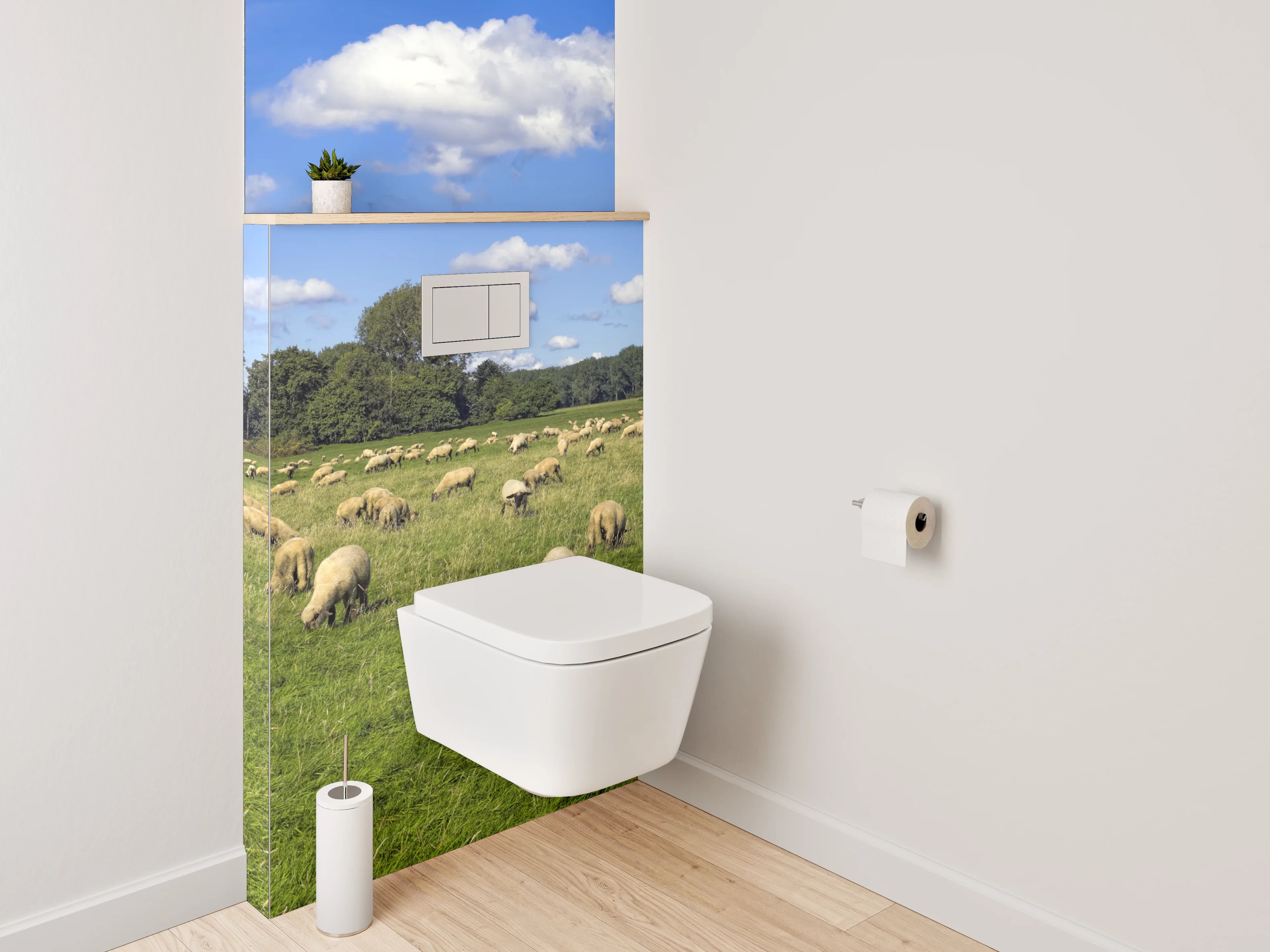 WC-Rückwand - Schäferidylle auf grüner Wiese Panorama