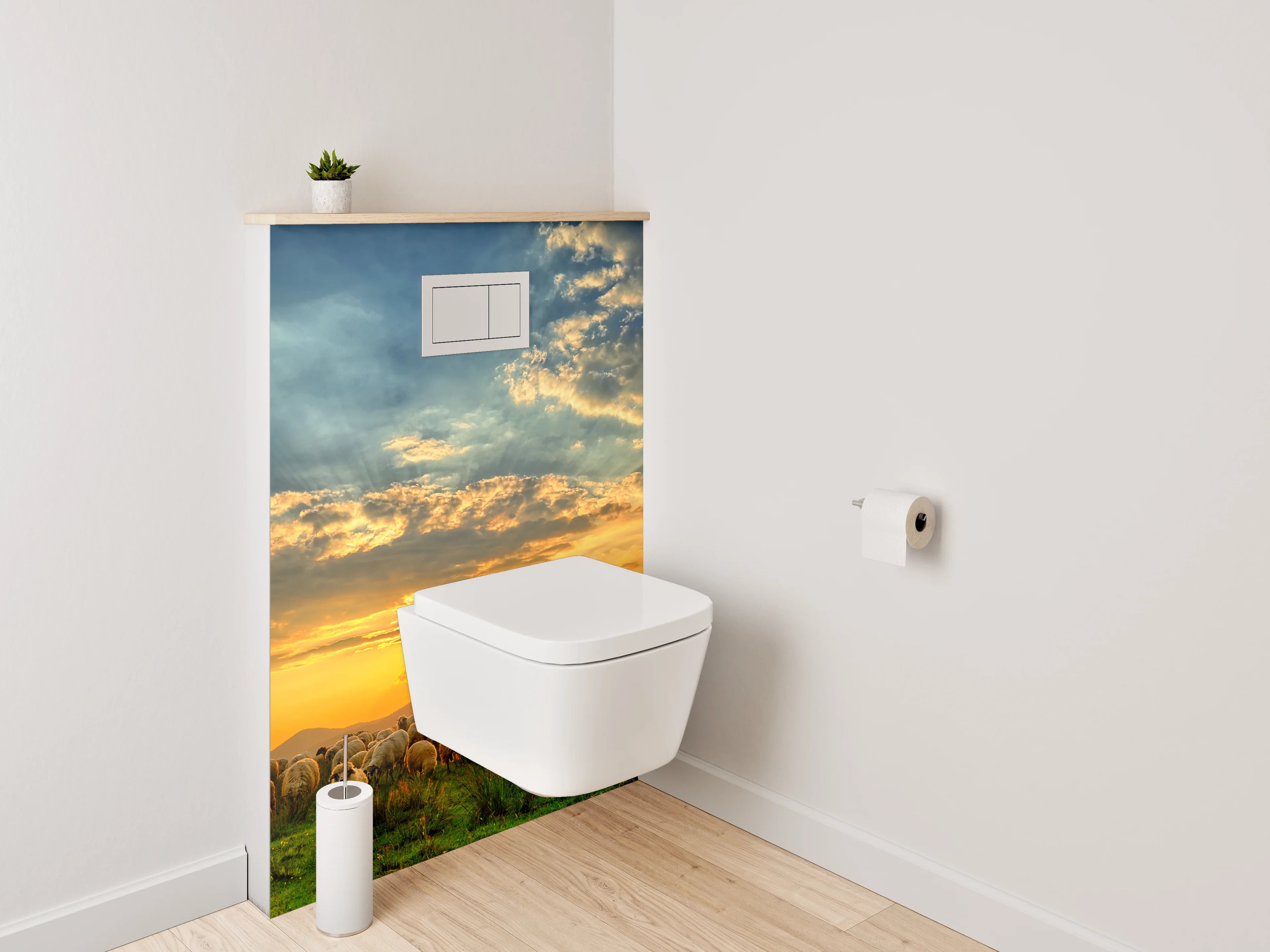 WC-Rückwand - Schafe auf der Weide bei Sonnenuntergang
