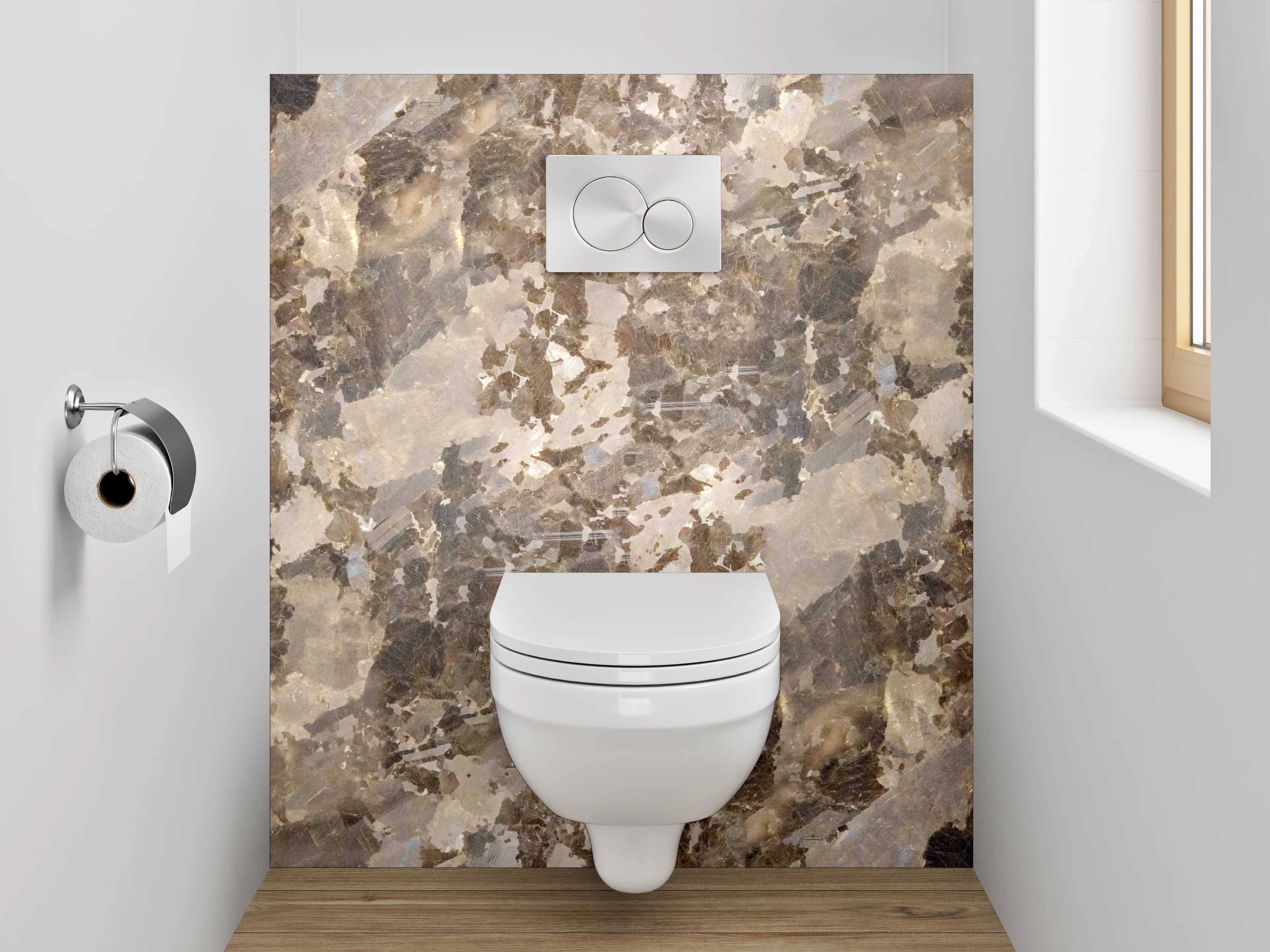 WC-Rückwand - Schimmernde braune Kristallmarmor-Optik