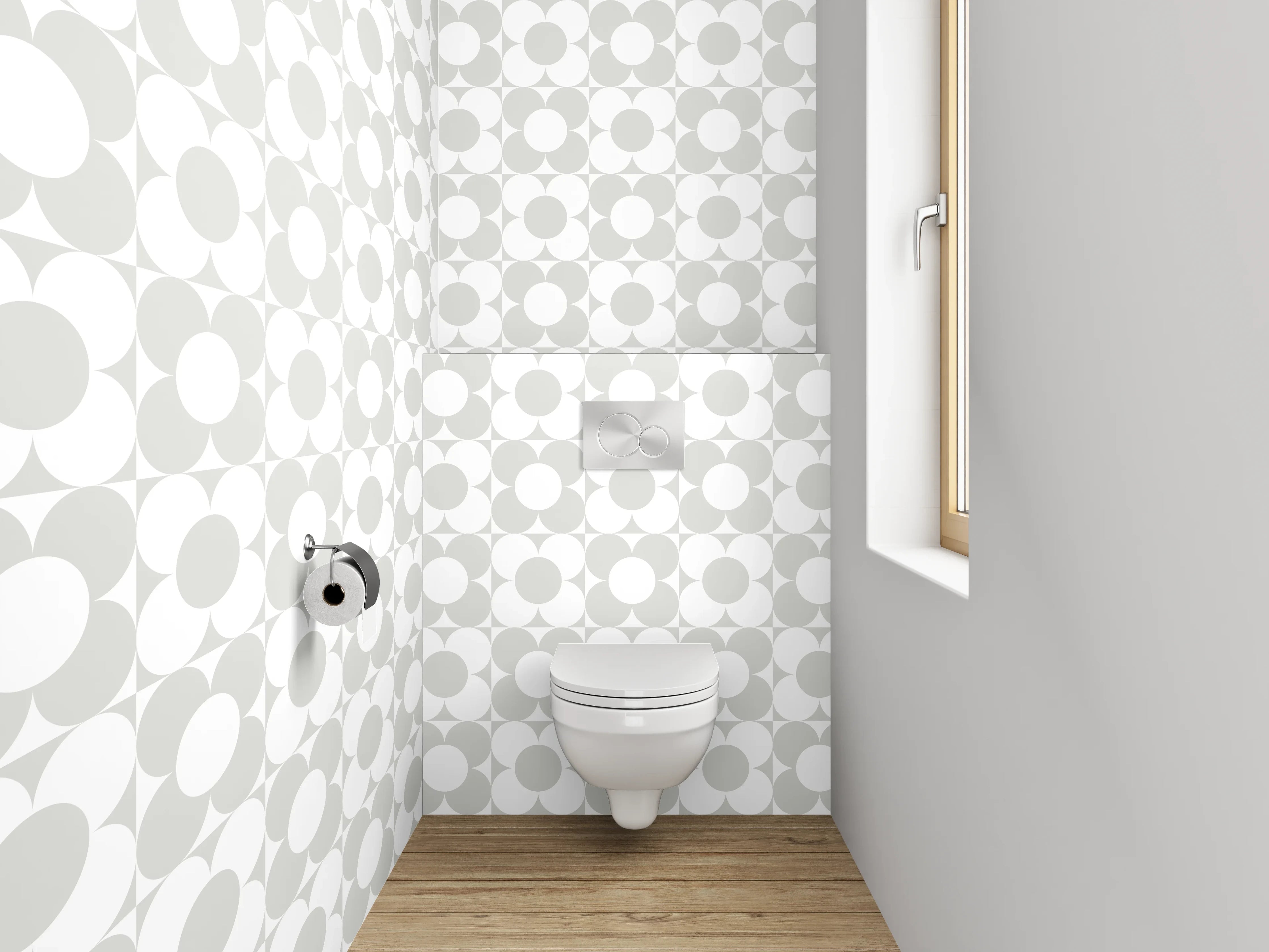 WC-Rückwand - Schlichtes Retro Muster Grau Weiß