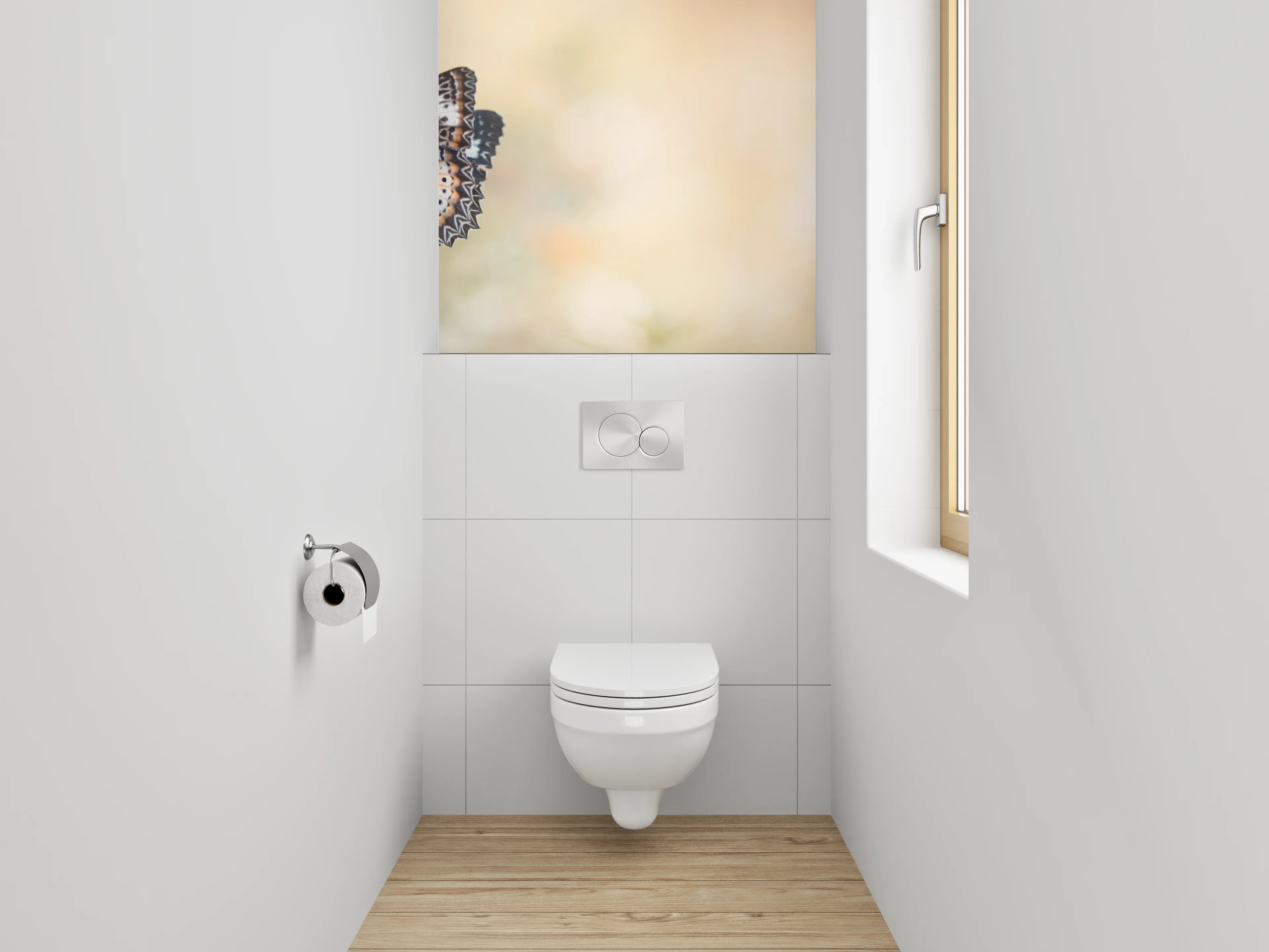 WC-Rückwand - Schmetterling auf Blüte im Sonnenlicht