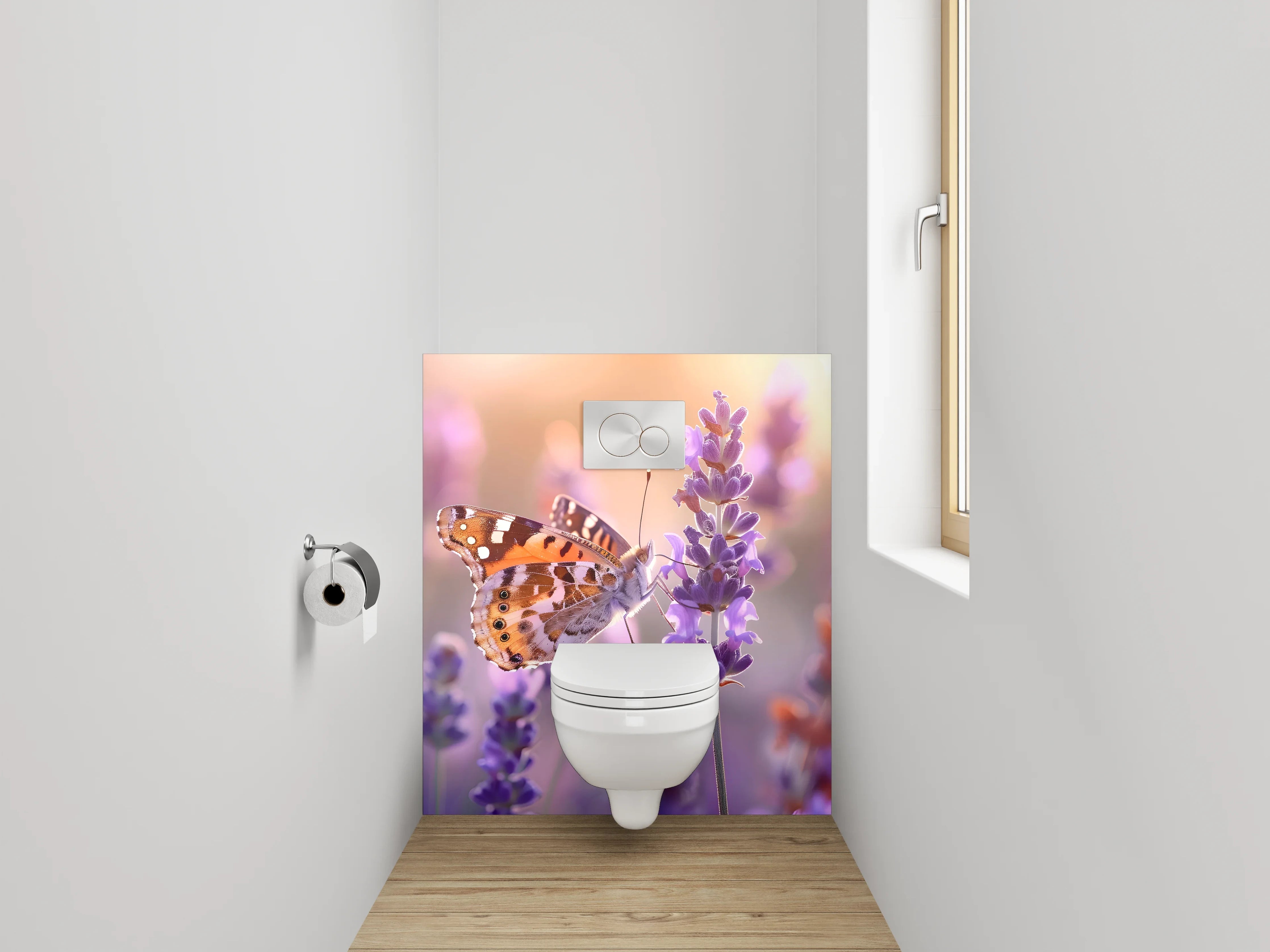 WC-Rückwand - Schmetterling auf Lavendelblüte