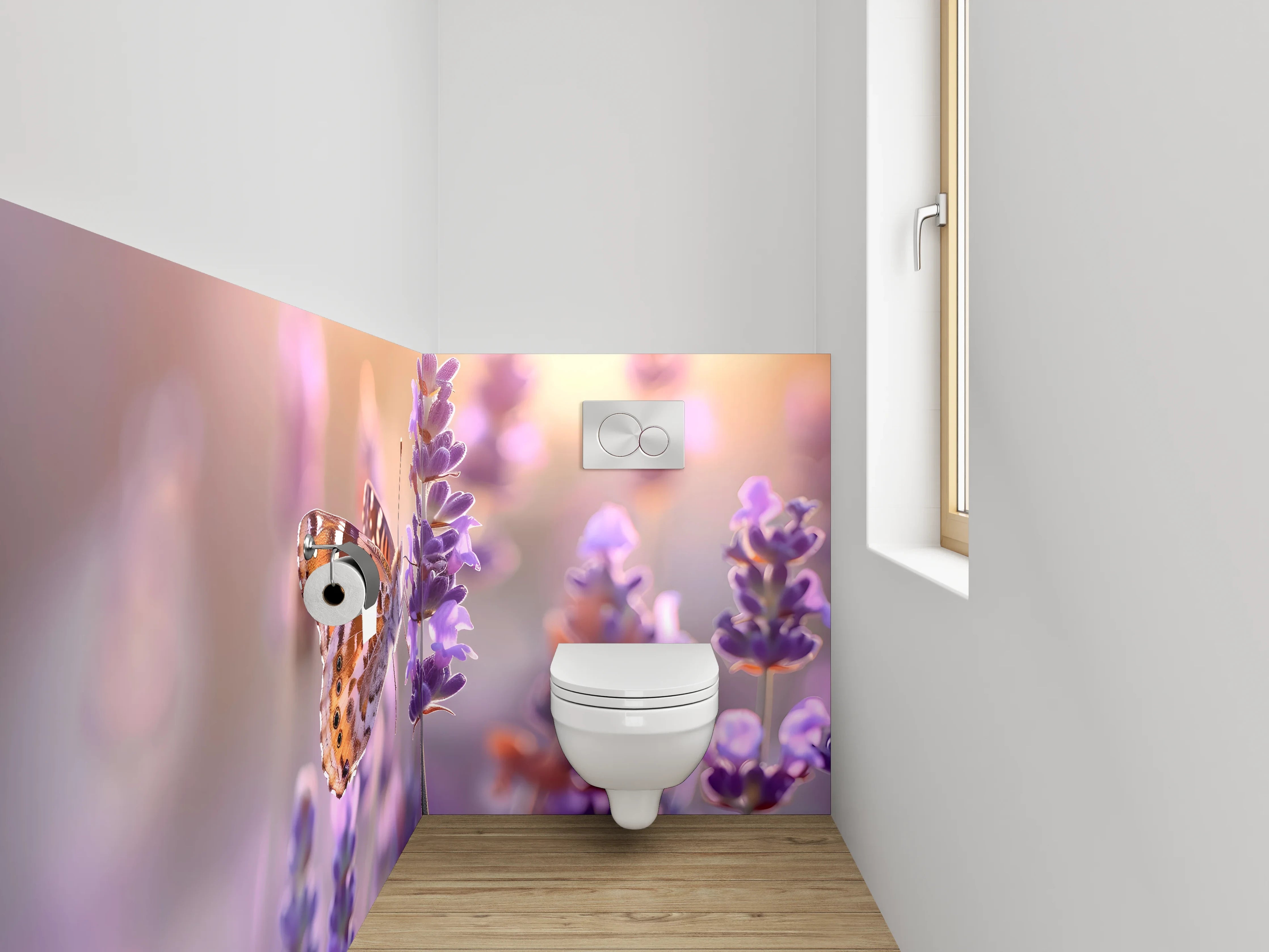 WC-Rückwand - Schmetterling auf Lavendelblüte