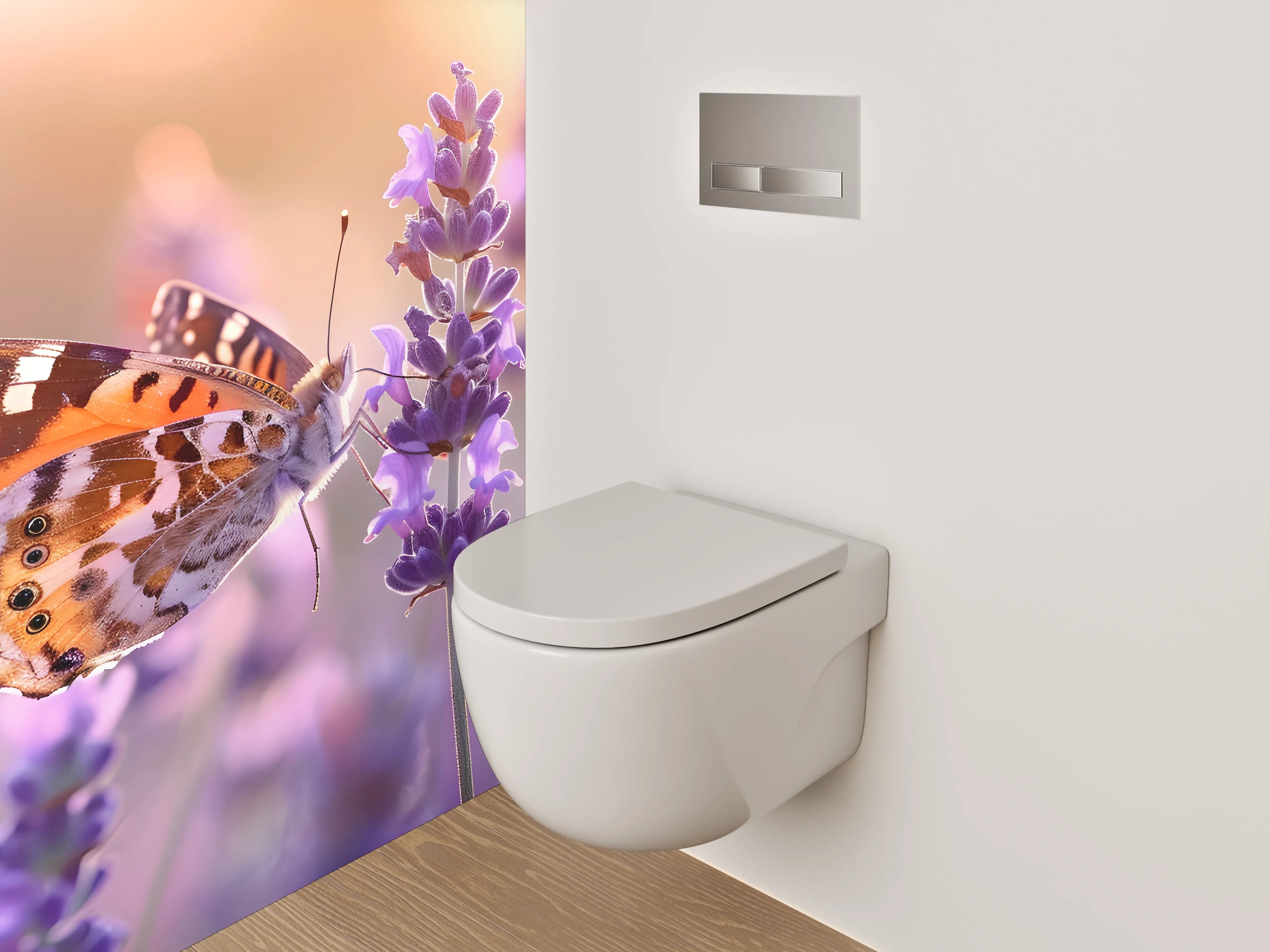 WC-Rückwand - Schmetterling auf Lavendelblüte