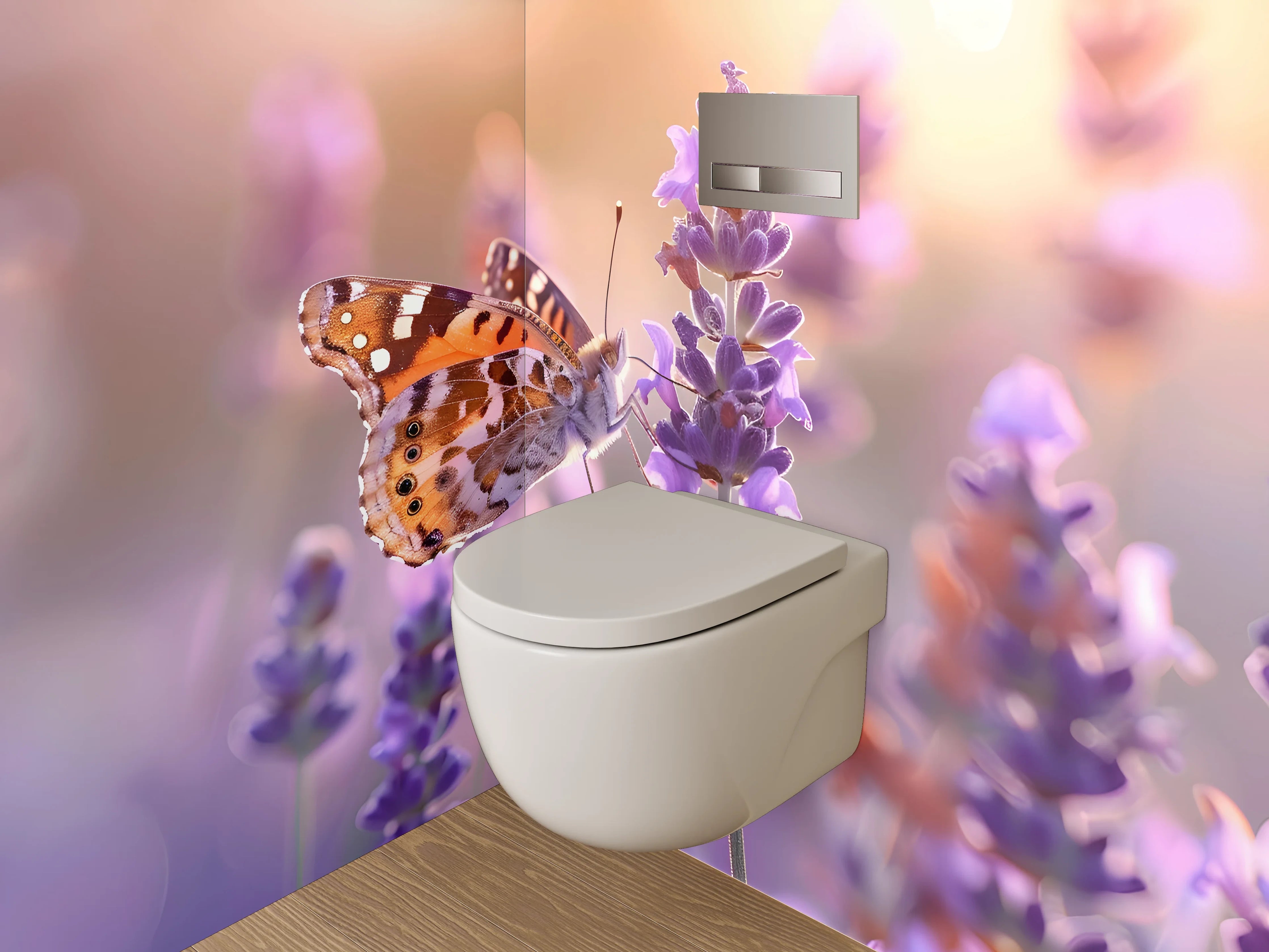 WC-Rückwand - Schmetterling auf Lavendelblüte