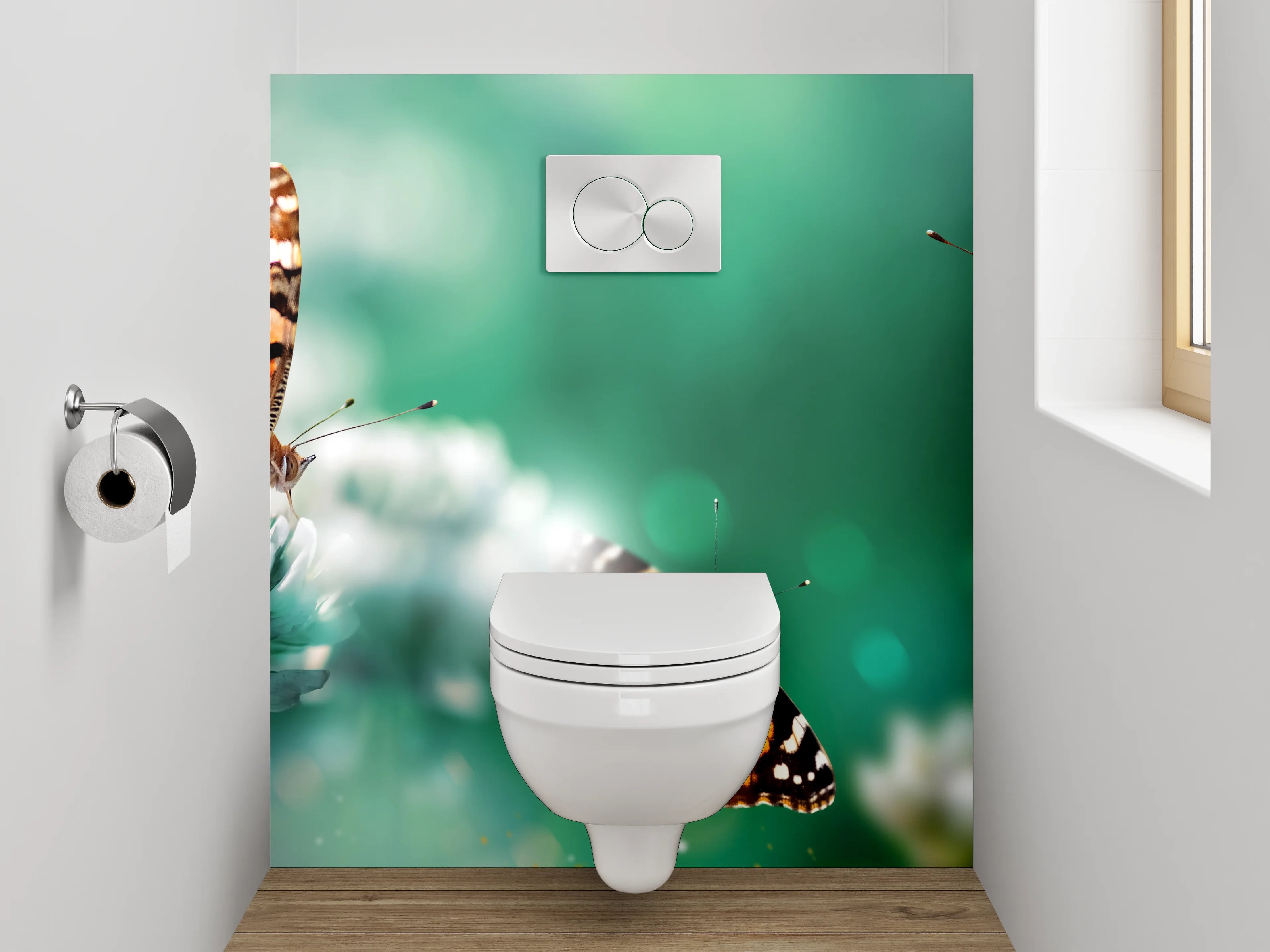 WC-Rückwand - Schmetterlinge auf Klee in grünem Feld