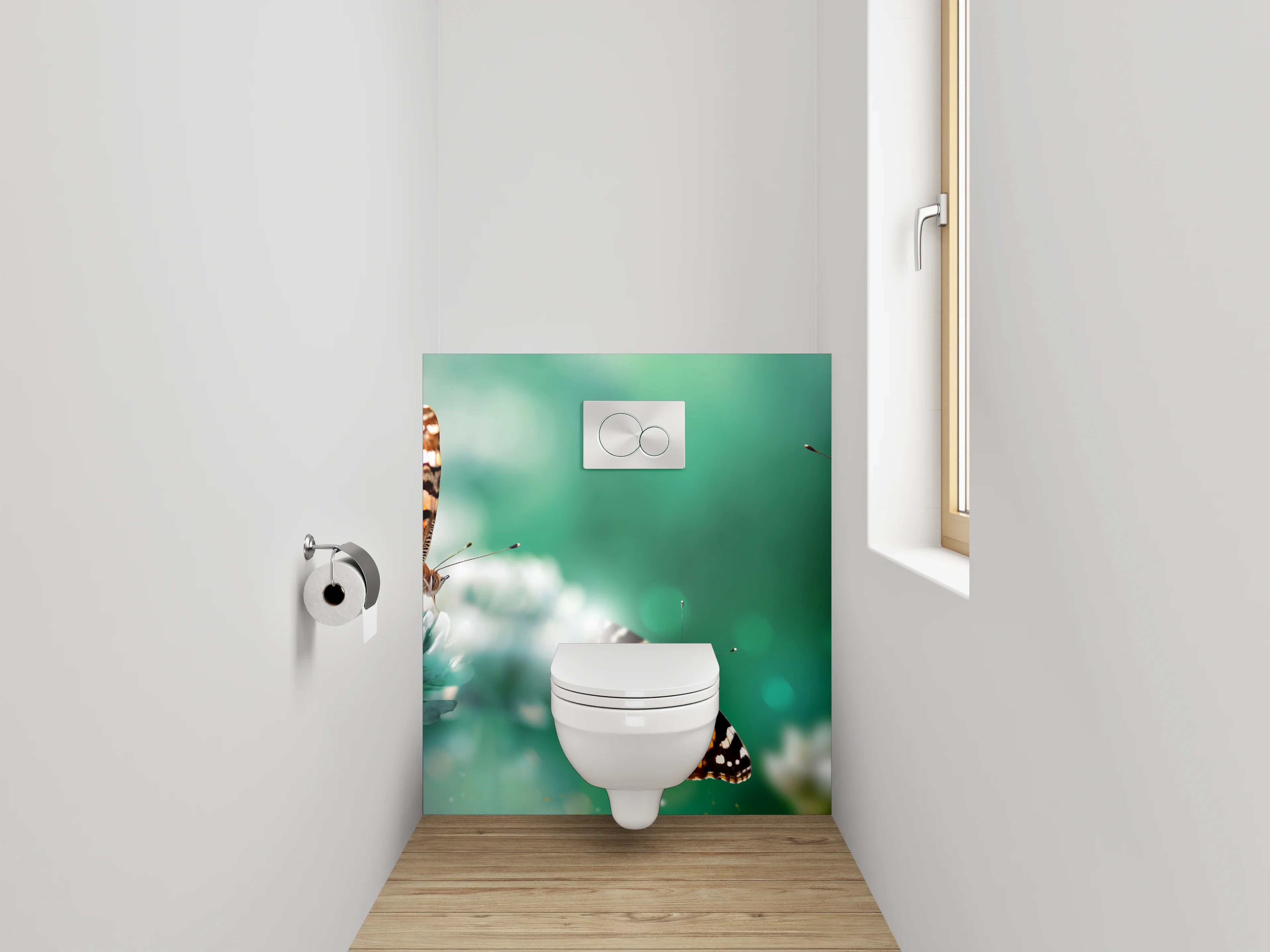 WC-Rückwand - Schmetterlinge auf Klee in grünem Feld