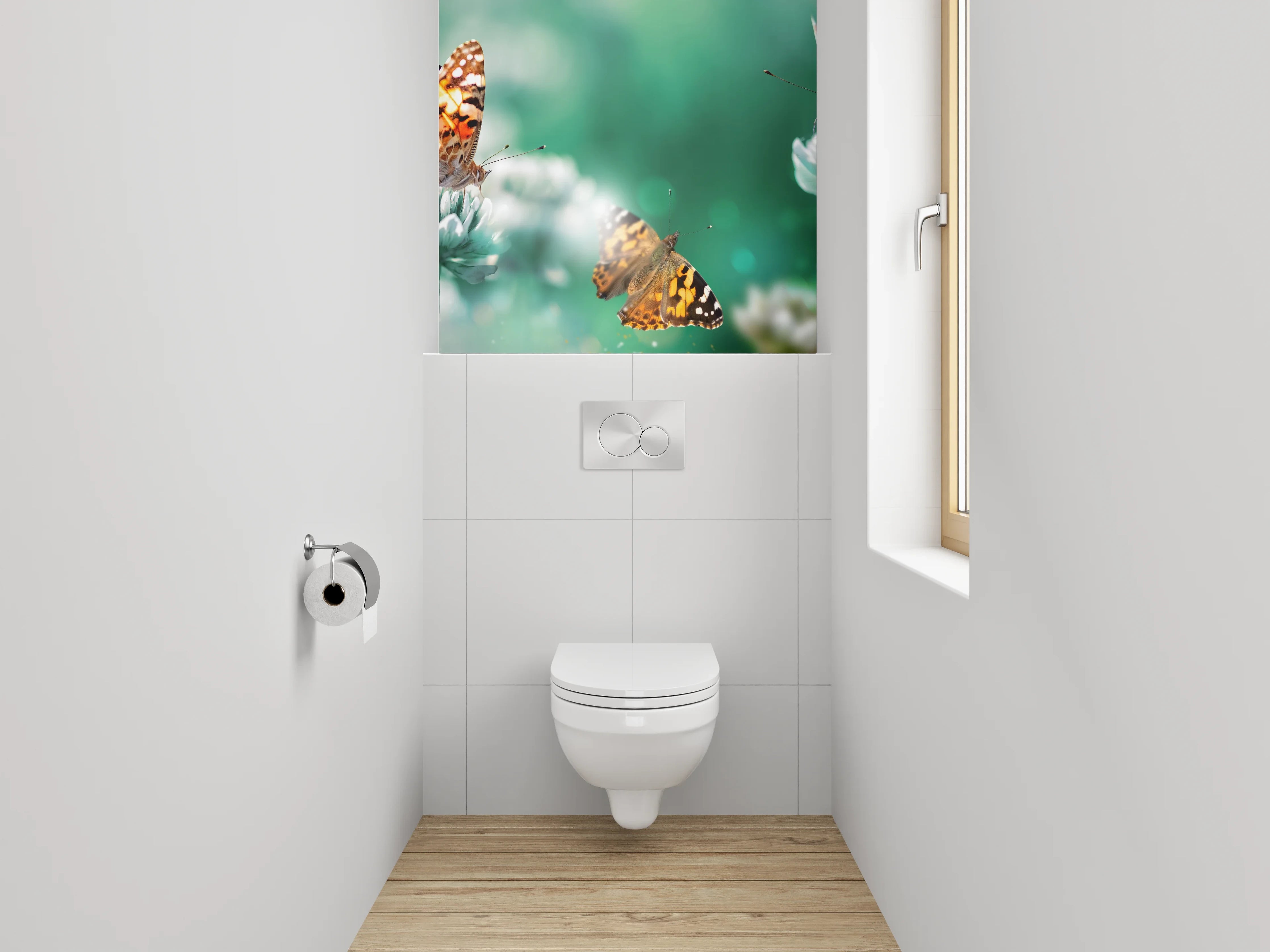 WC-Rückwand - Schmetterlinge auf Klee in grünem Feld