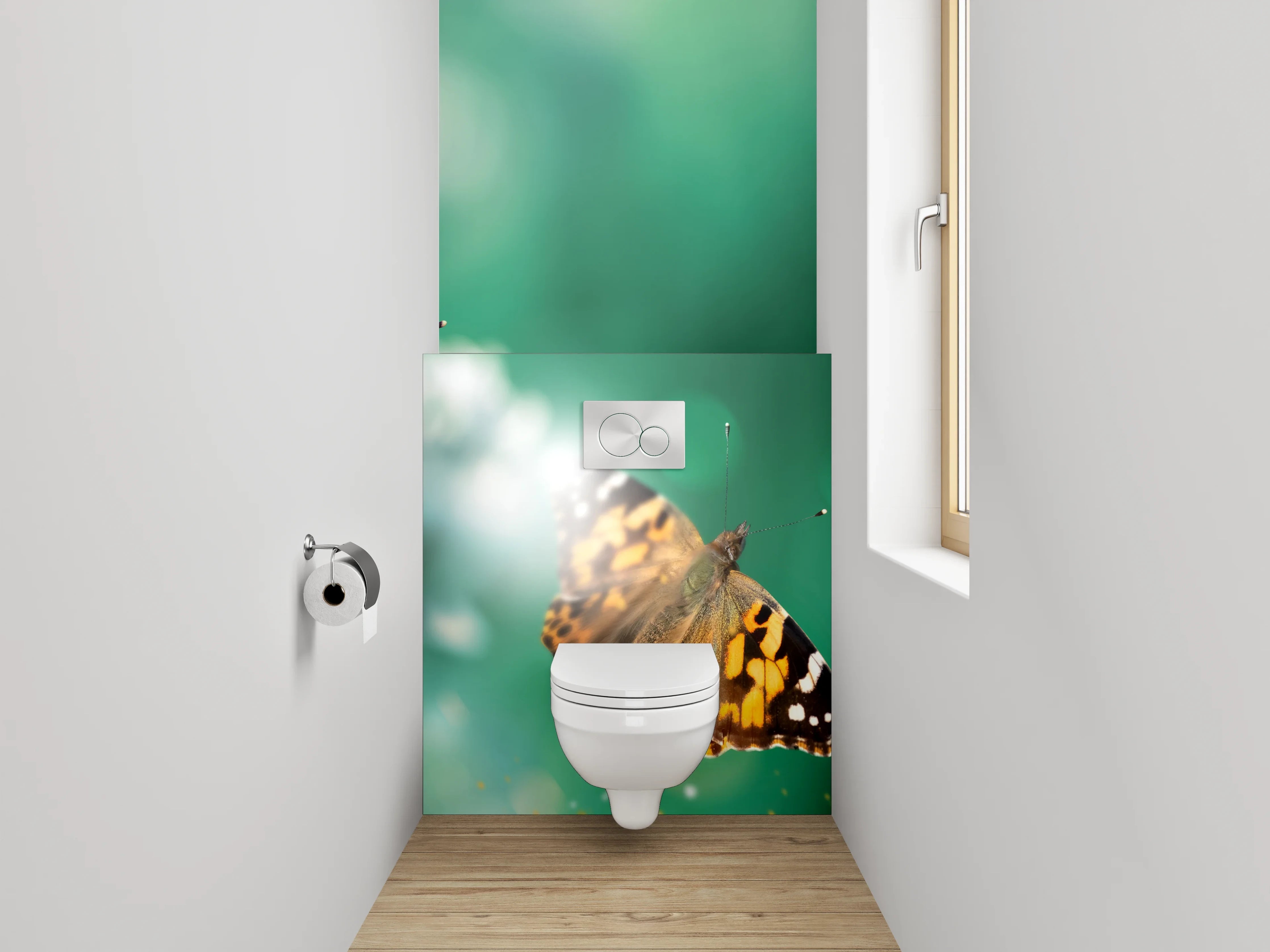 WC-Rückwand - Schmetterlinge auf Klee in grünem Feld