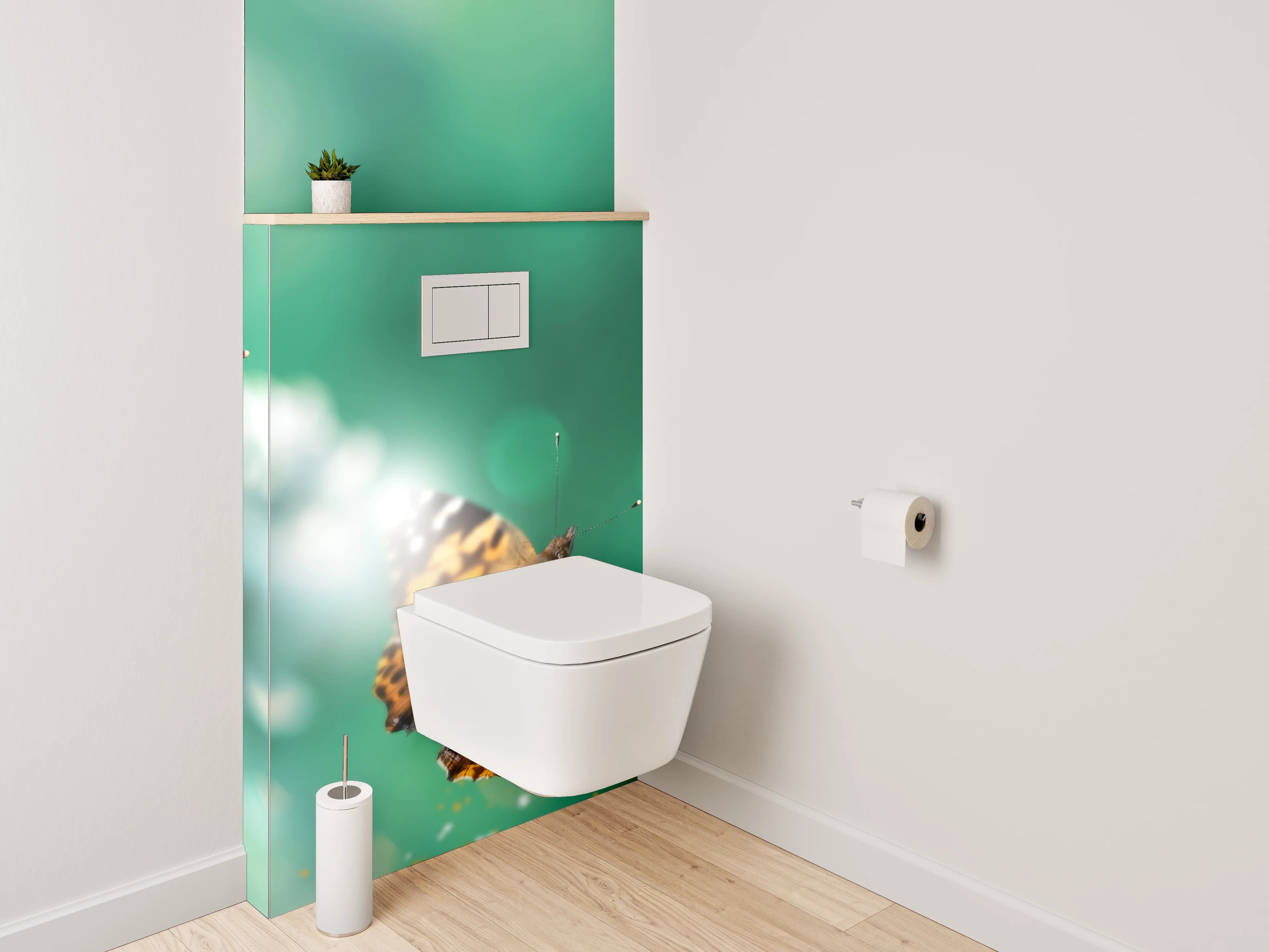 WC-Rückwand - Schmetterlinge auf Klee in grünem Feld