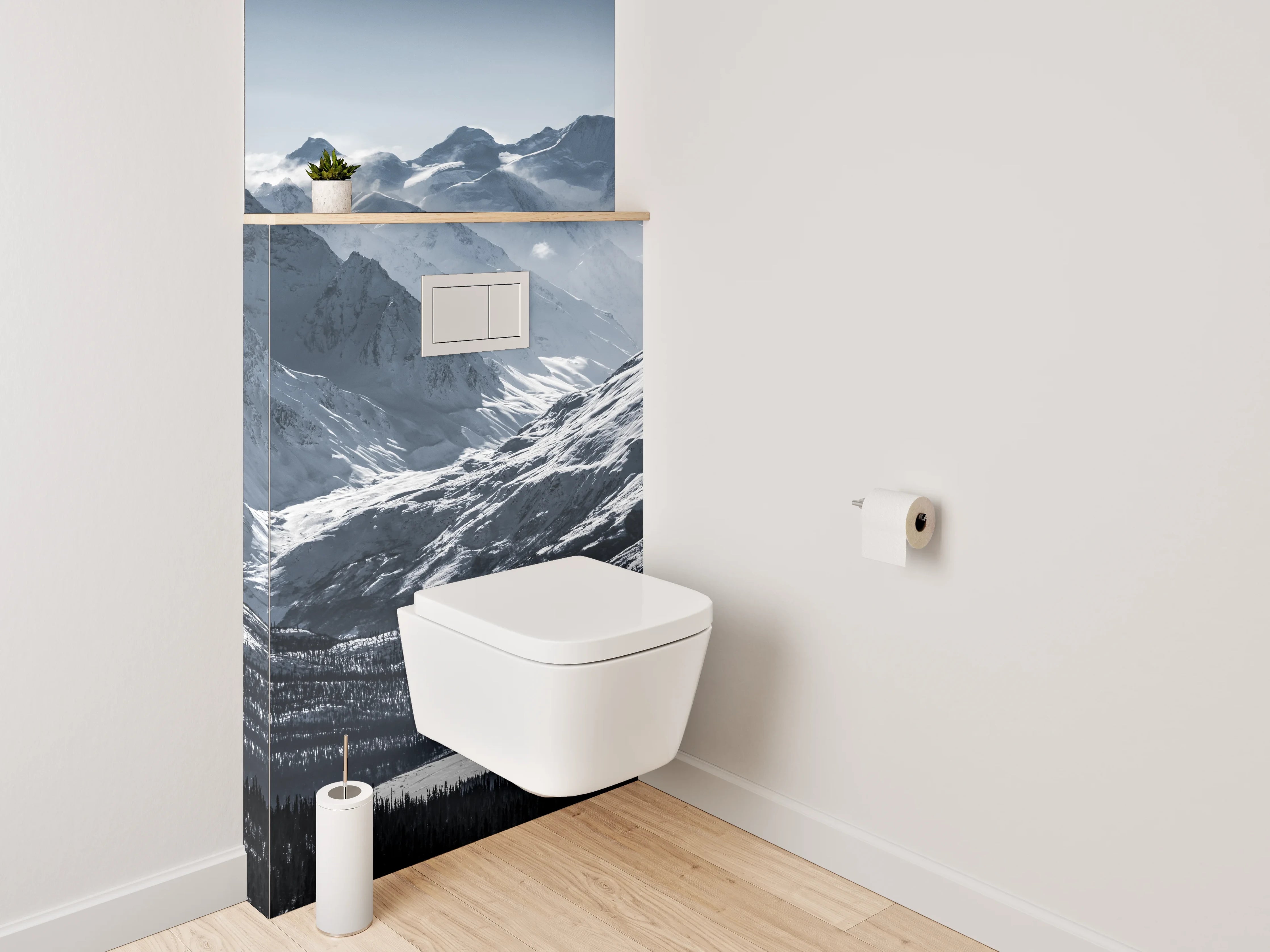 WC-Rückwand - Schneebedeckte Berge Panorama Schwarz-Weiß