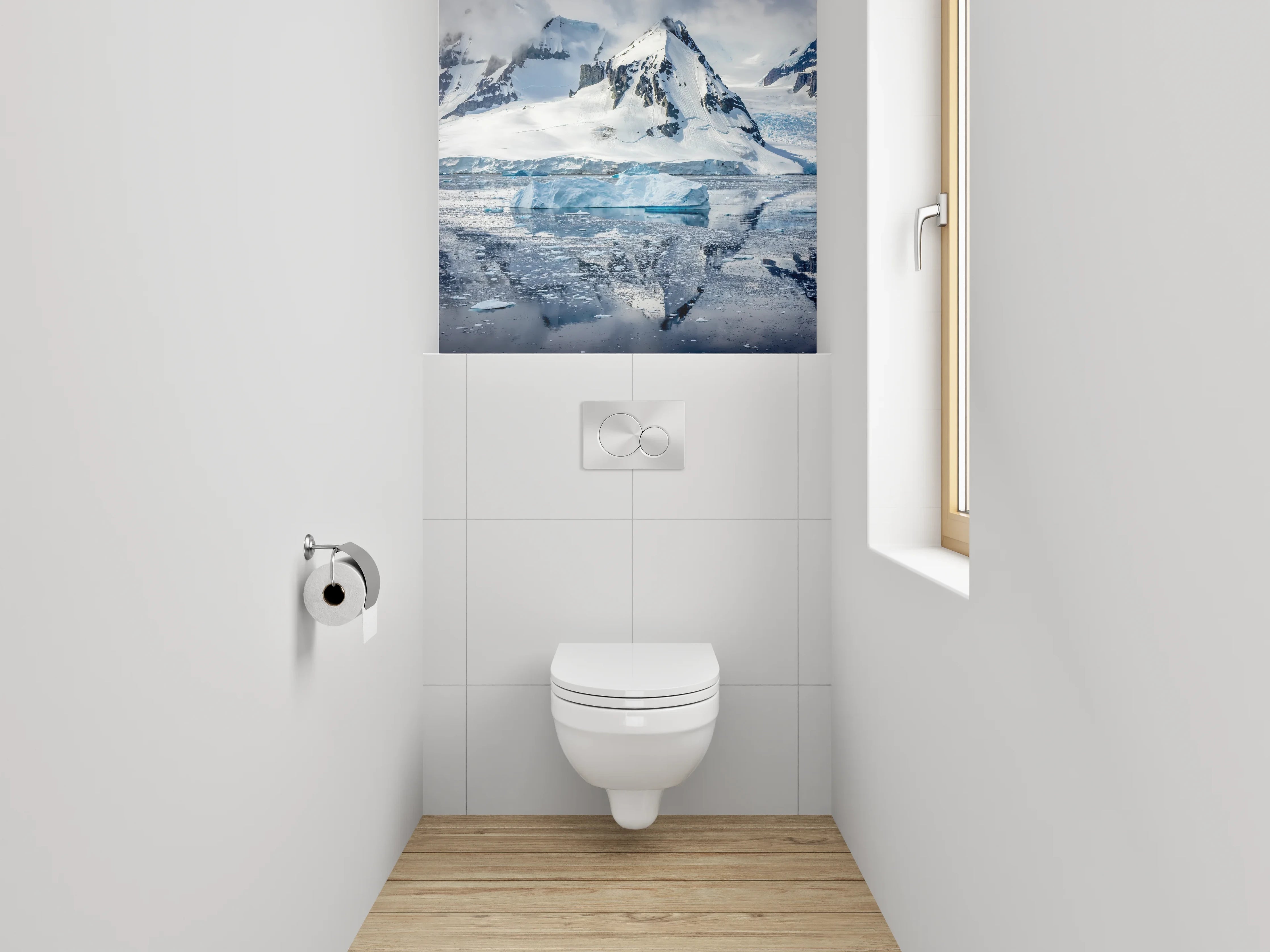 WC-Rückwand - Schneebedeckte Berge und Eislandschaft