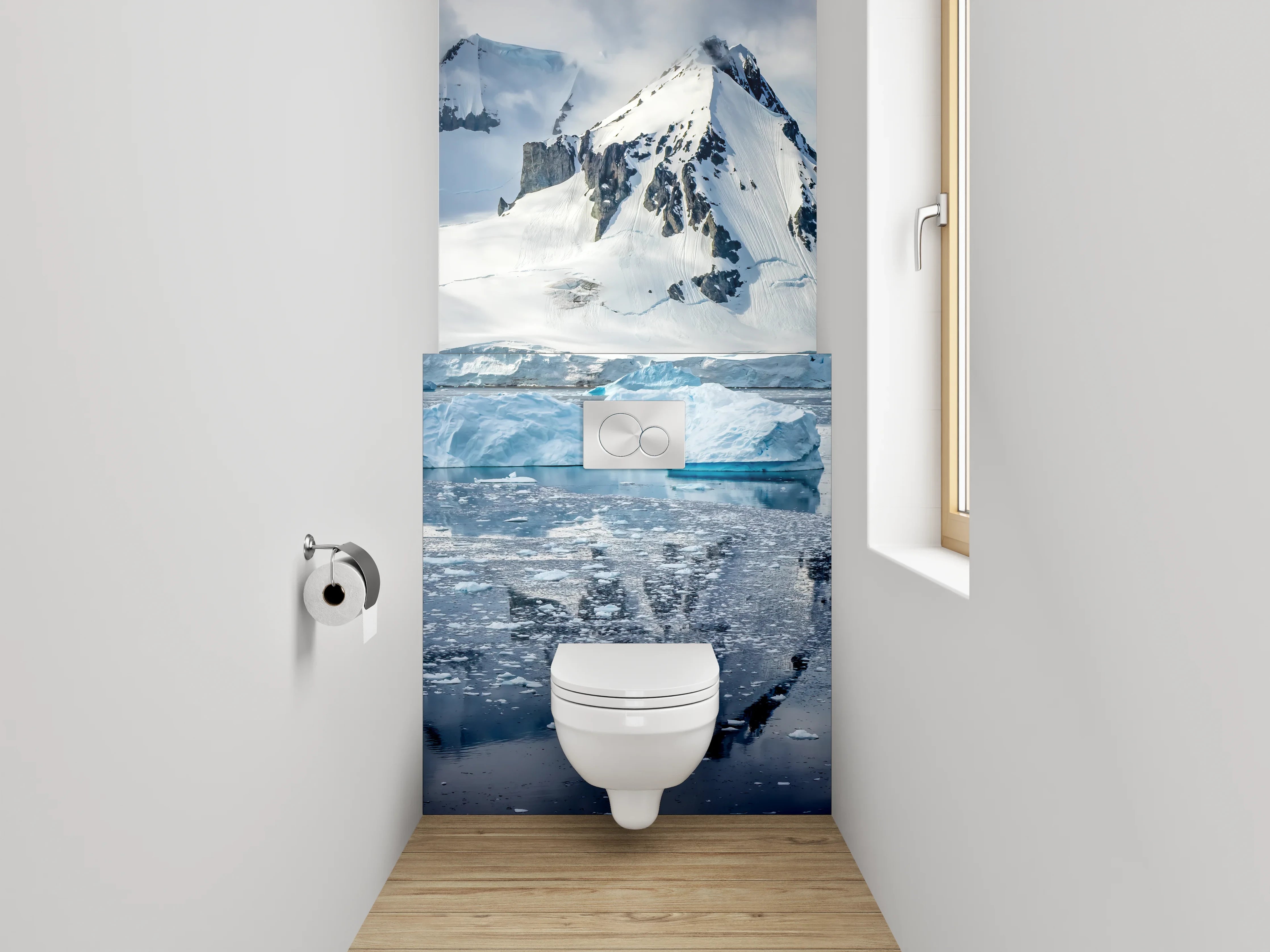 WC-Rückwand - Schneebedeckte Berge und Eislandschaft