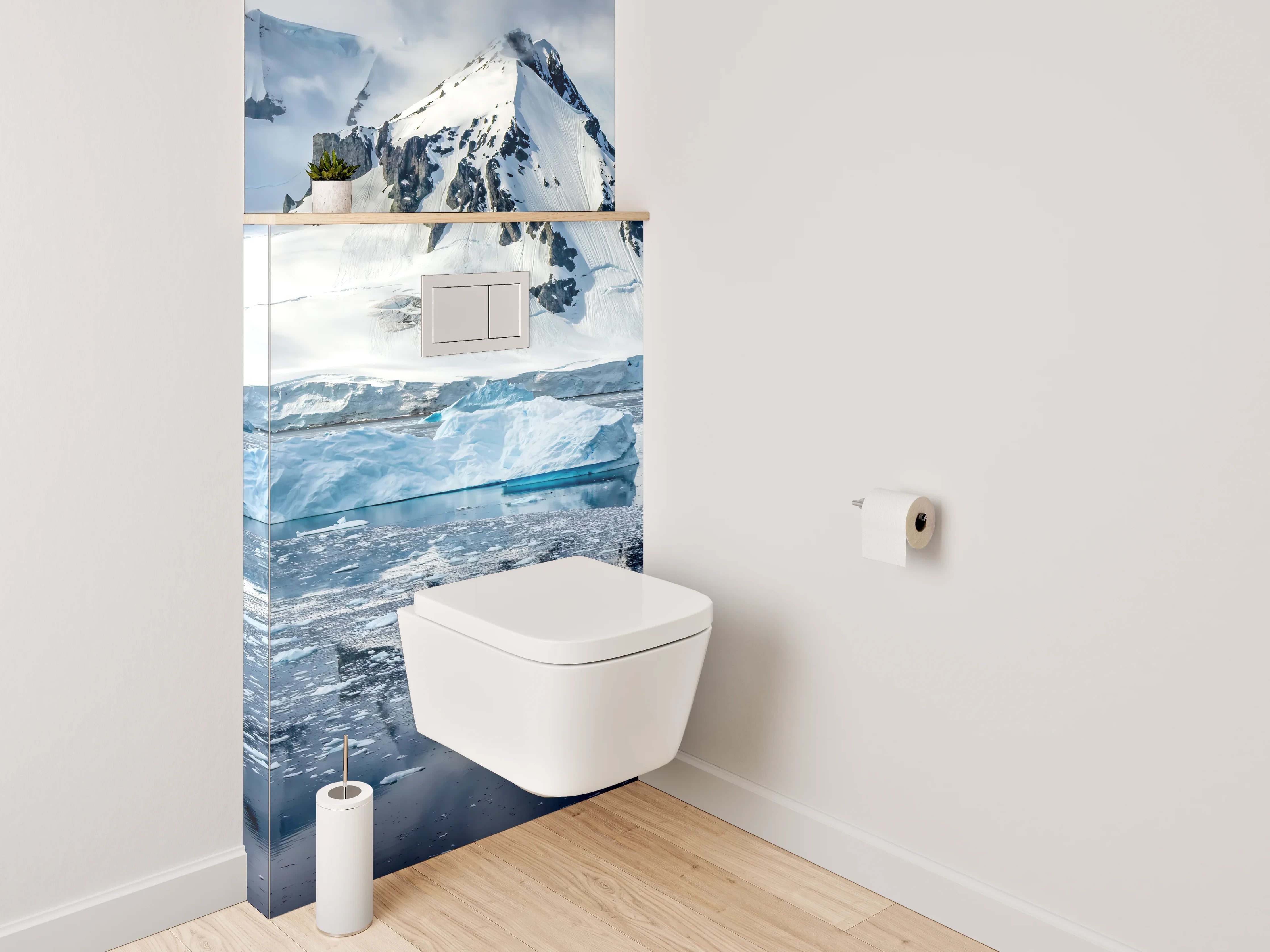 WC-Rückwand - Schneebedeckte Berge und Eislandschaft