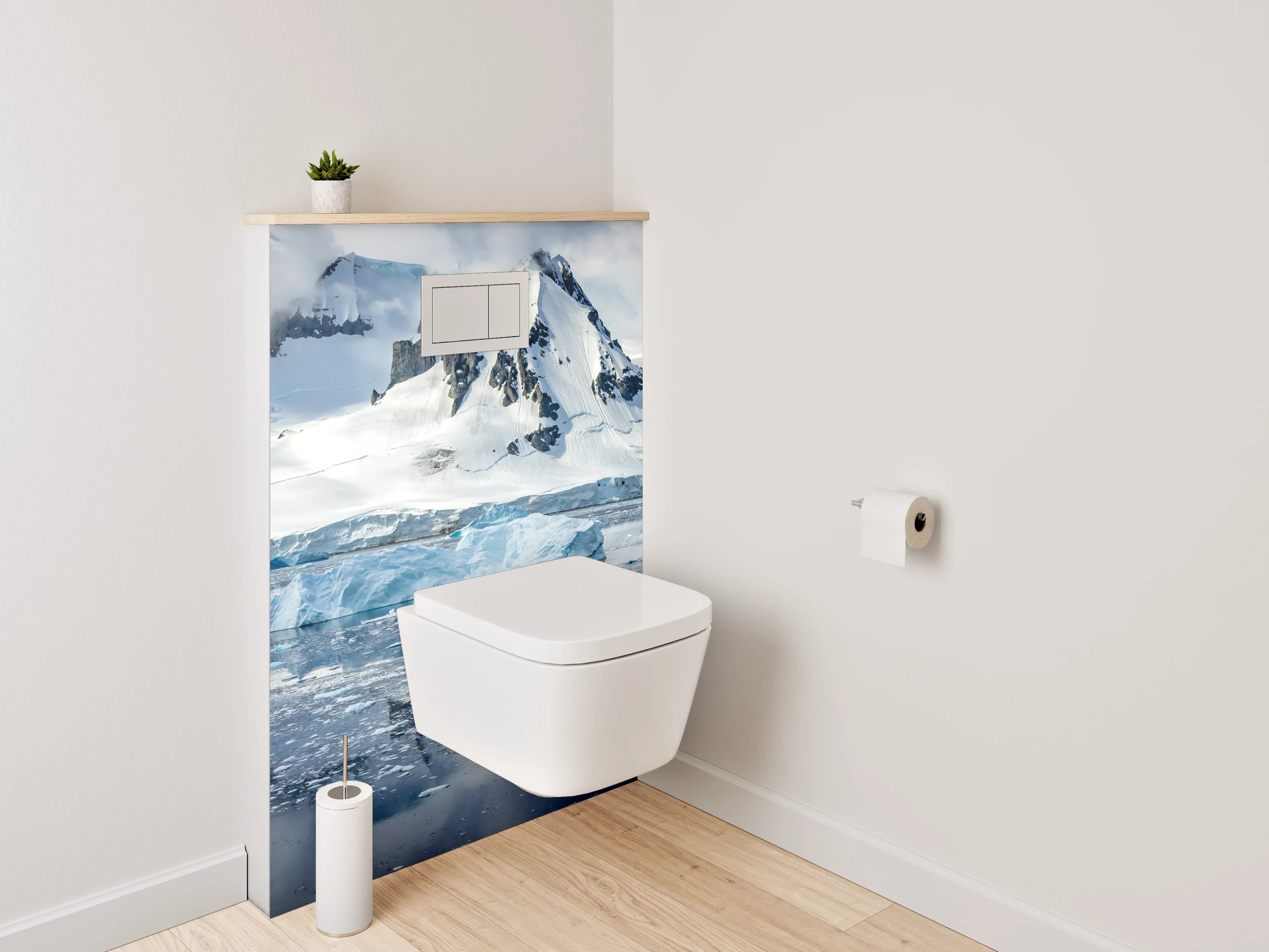 WC-Rückwand - Schneebedeckte Berge und Eislandschaft
