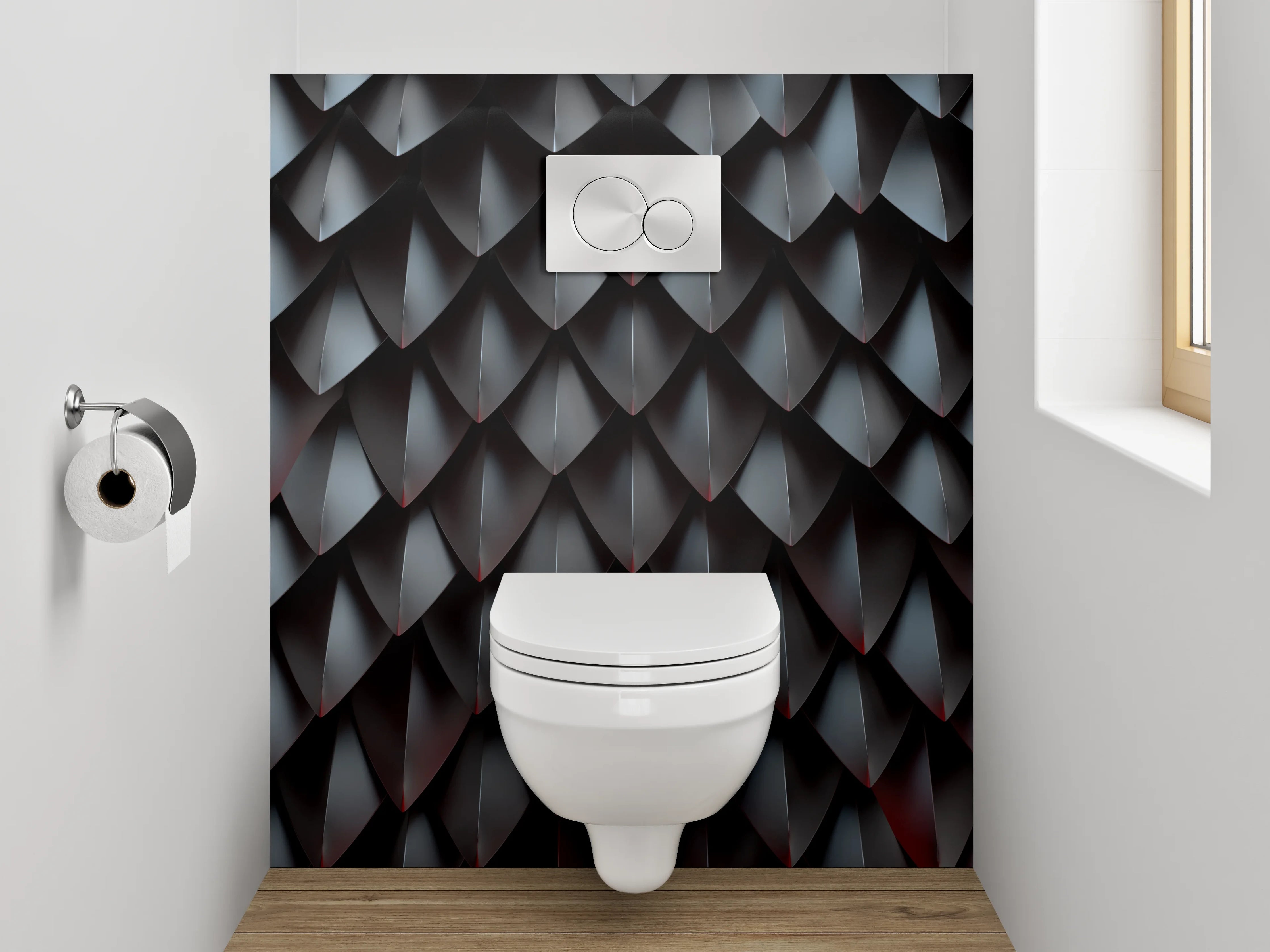 WC-Rückwand - Schuppenmuster Schwarz Metallic