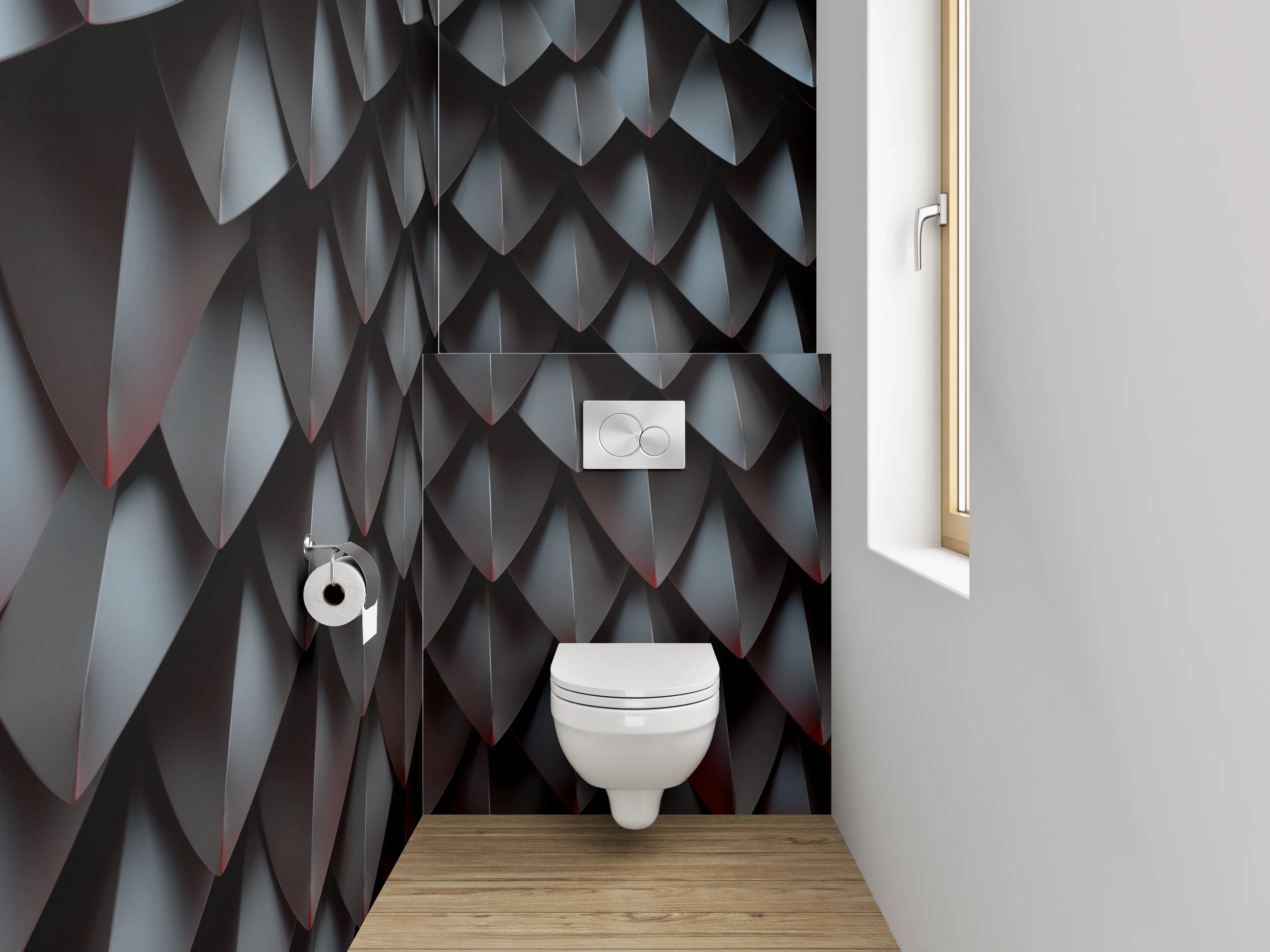 WC-Rückwand - Schuppenmuster Schwarz Metallic