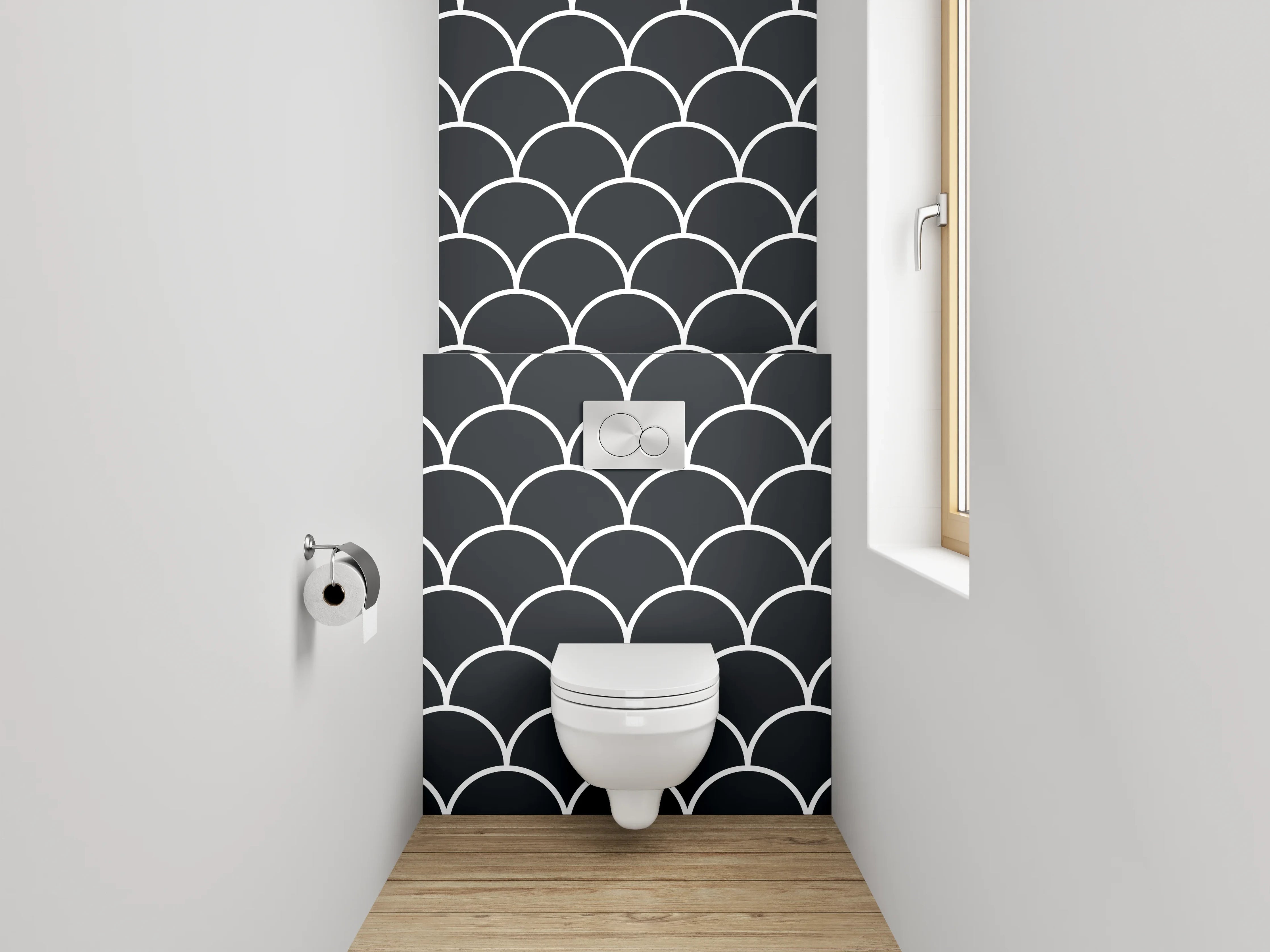 WC-Rückwand - Schuppenmuster Schwarz-Weiß Modern