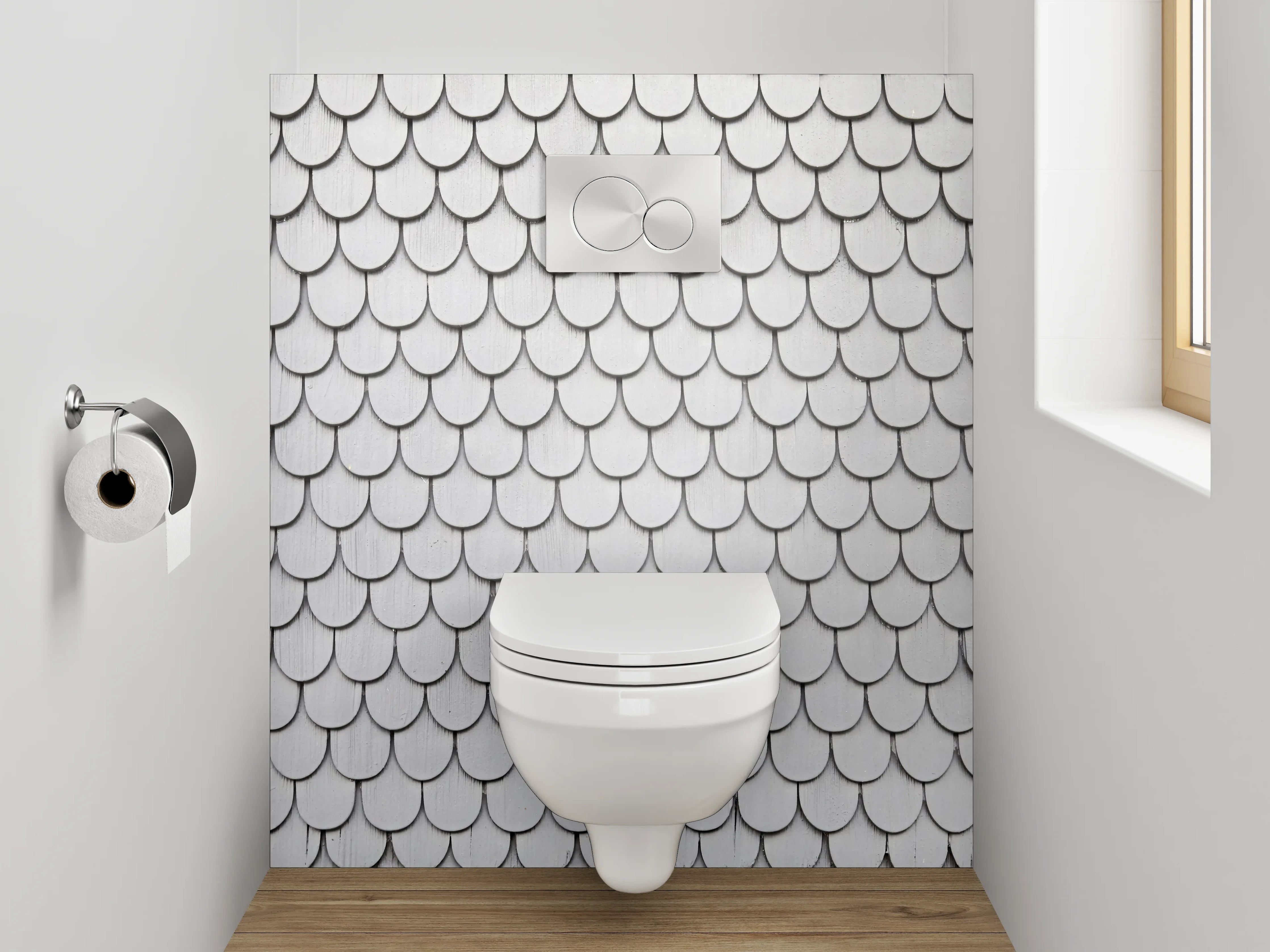WC-Rückwand - Schuppenschindel Muster Weiß-Grau