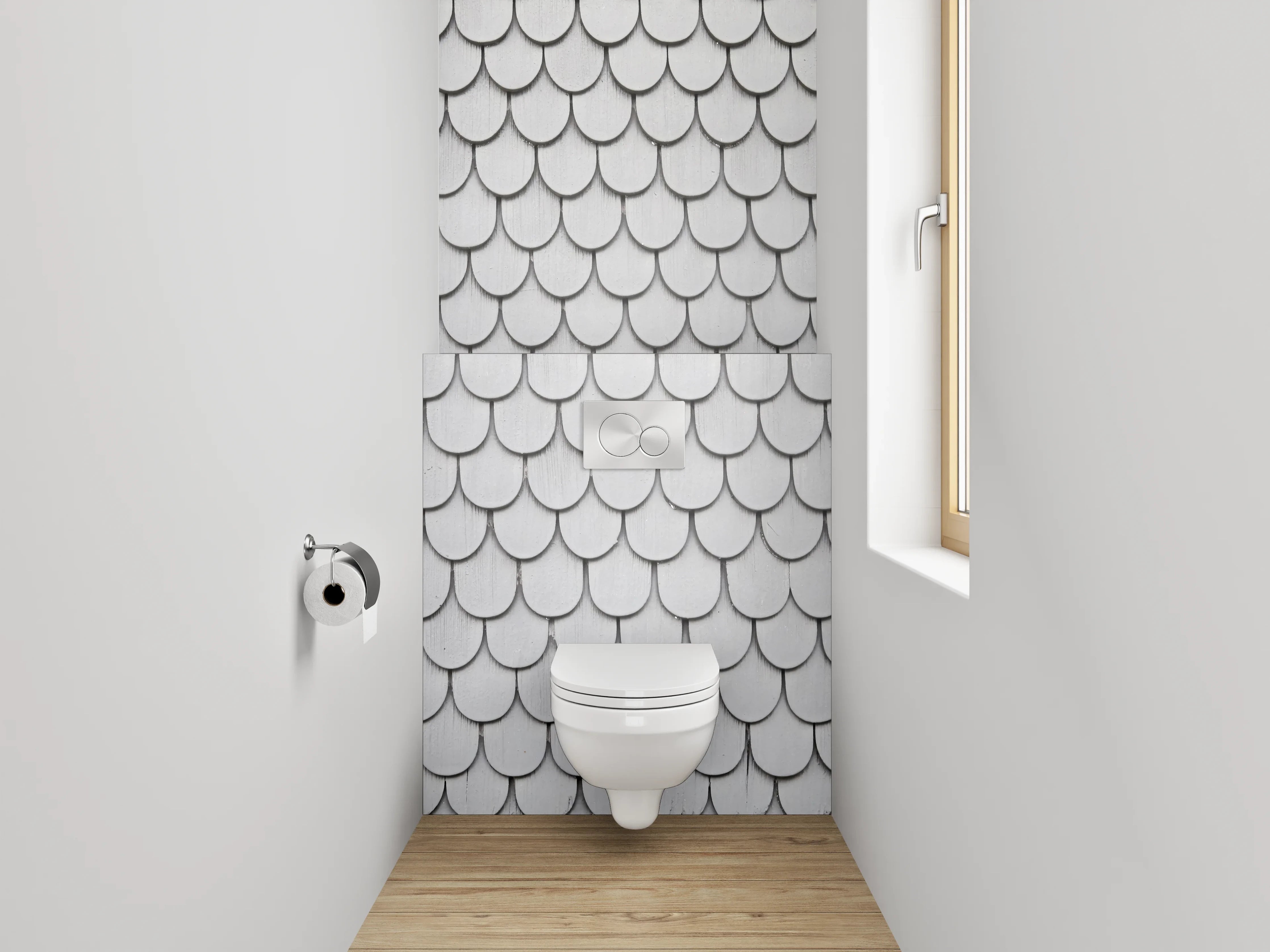 WC-Rückwand - Schuppenschindel Muster Weiß-Grau