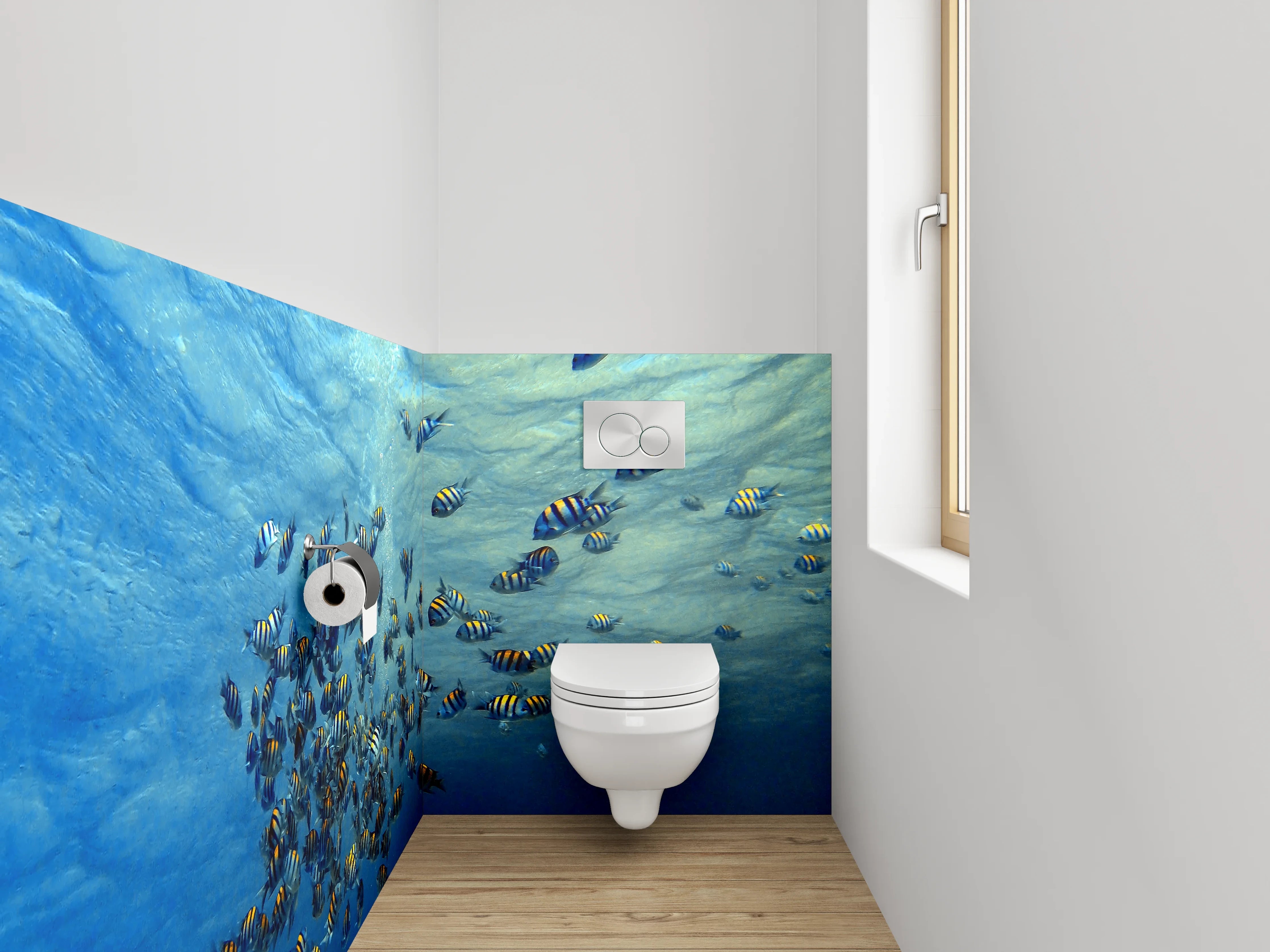 WC-Rückwand - Schwarmfische Unterwasser Panorama