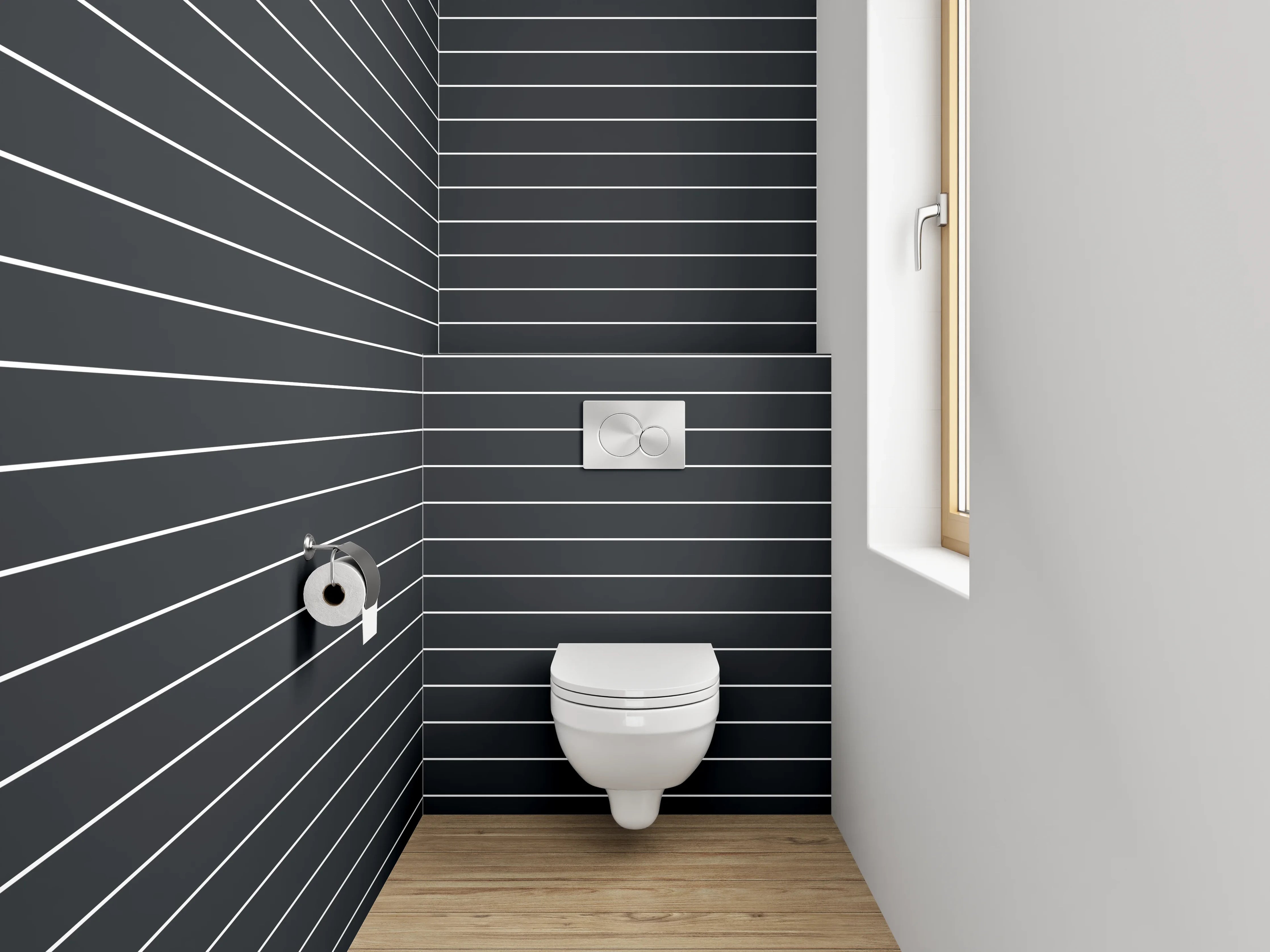 WC-Rückwand - Schwarz-Graue Liniengrafik