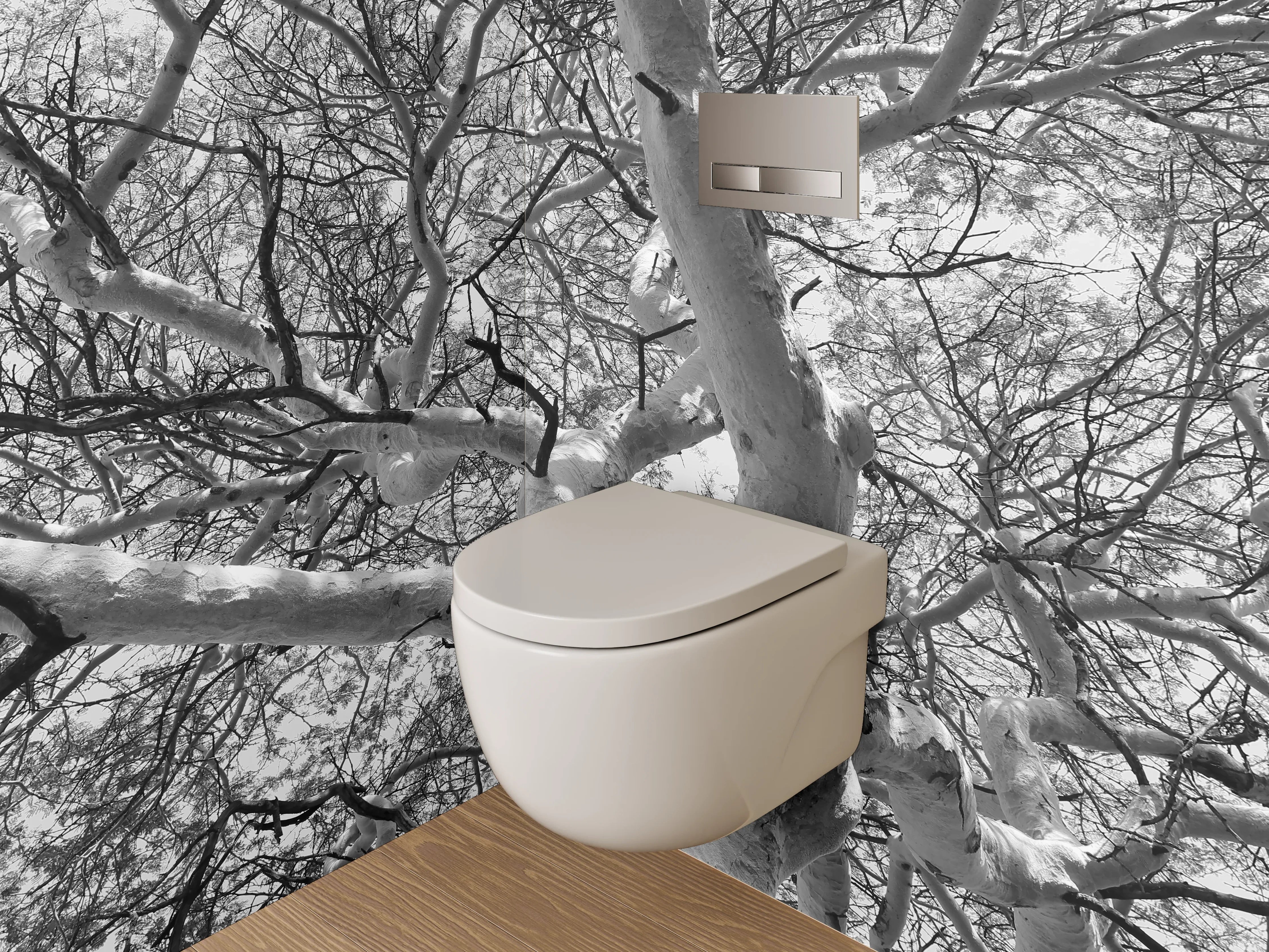 WC-Rückwand - Schwarz-Weiß-Baumgeflecht Fotokunst