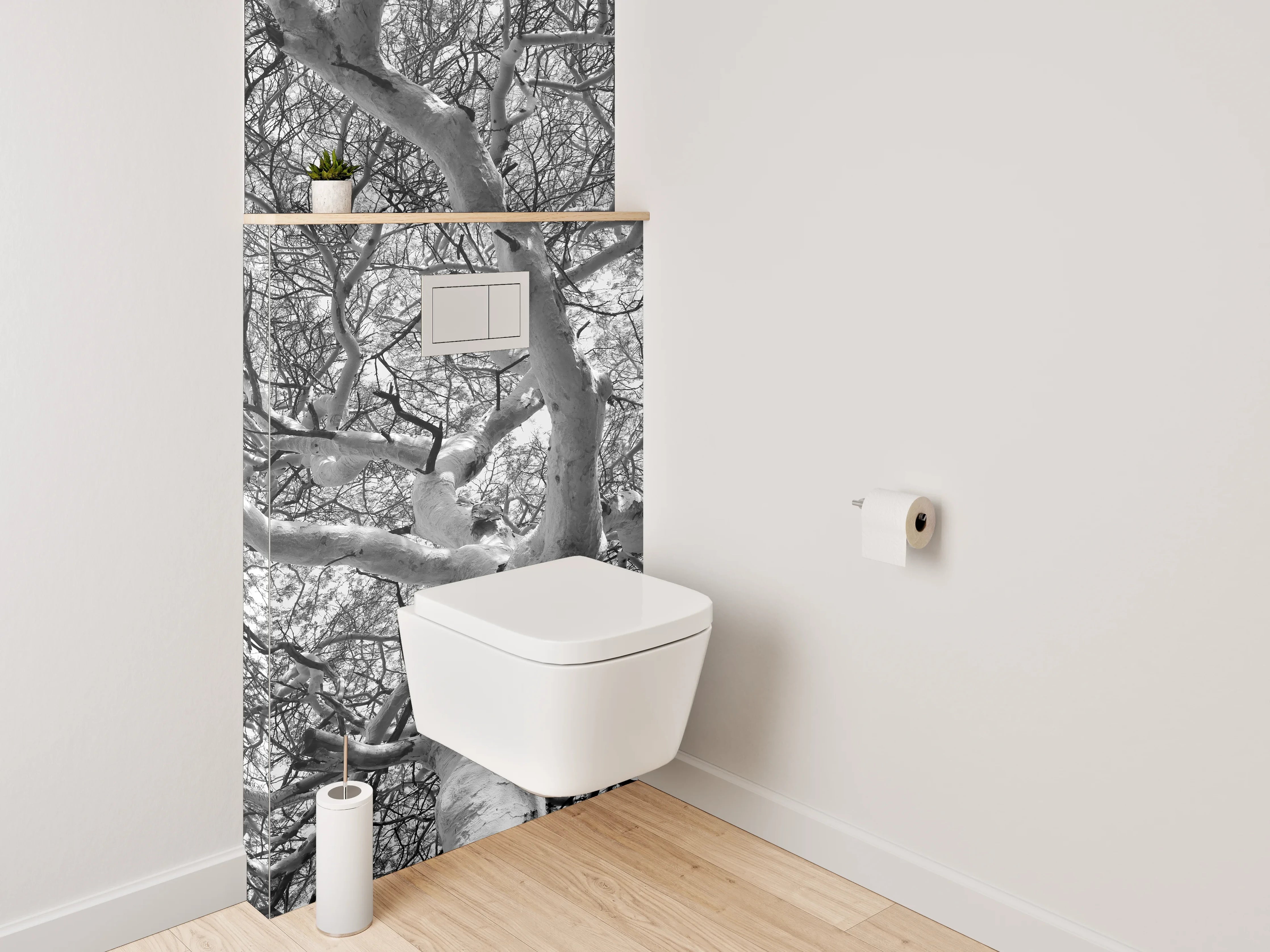 WC-Rückwand - Schwarz-Weiß-Baumgeflecht Fotokunst