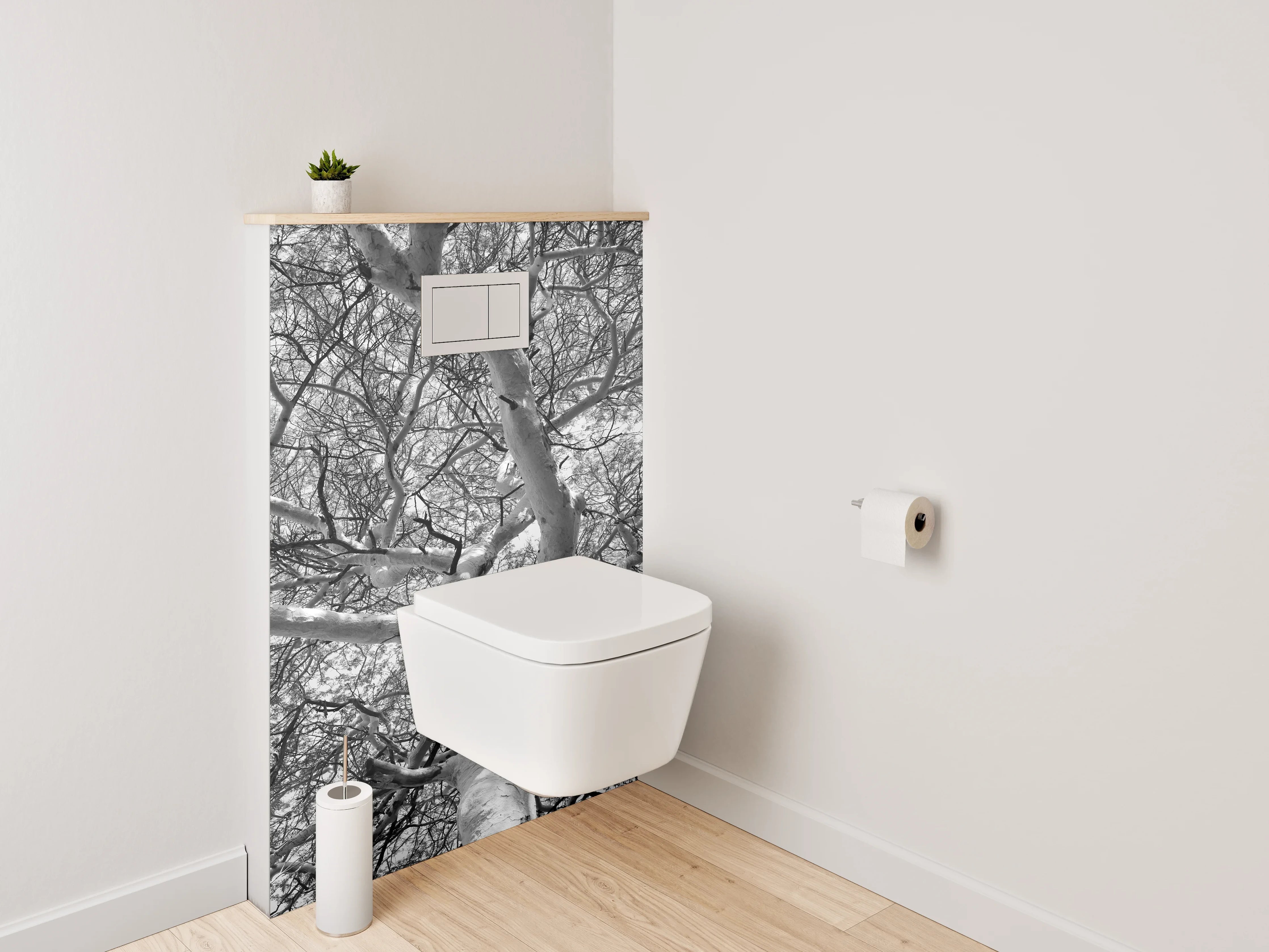 WC-Rückwand - Schwarz-Weiß-Baumgeflecht Fotokunst